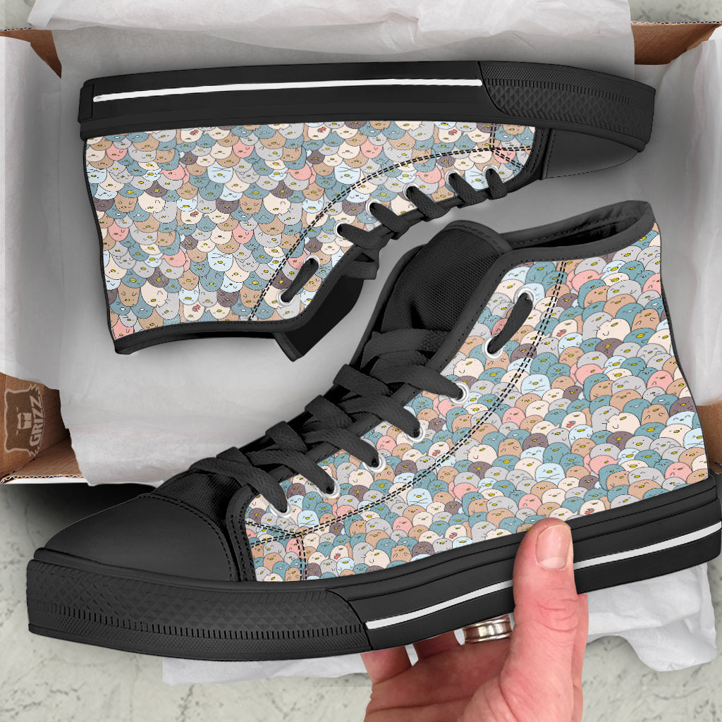 Penguin Cute Colorful Print Pattern Black High Top Shoes-grizzshop