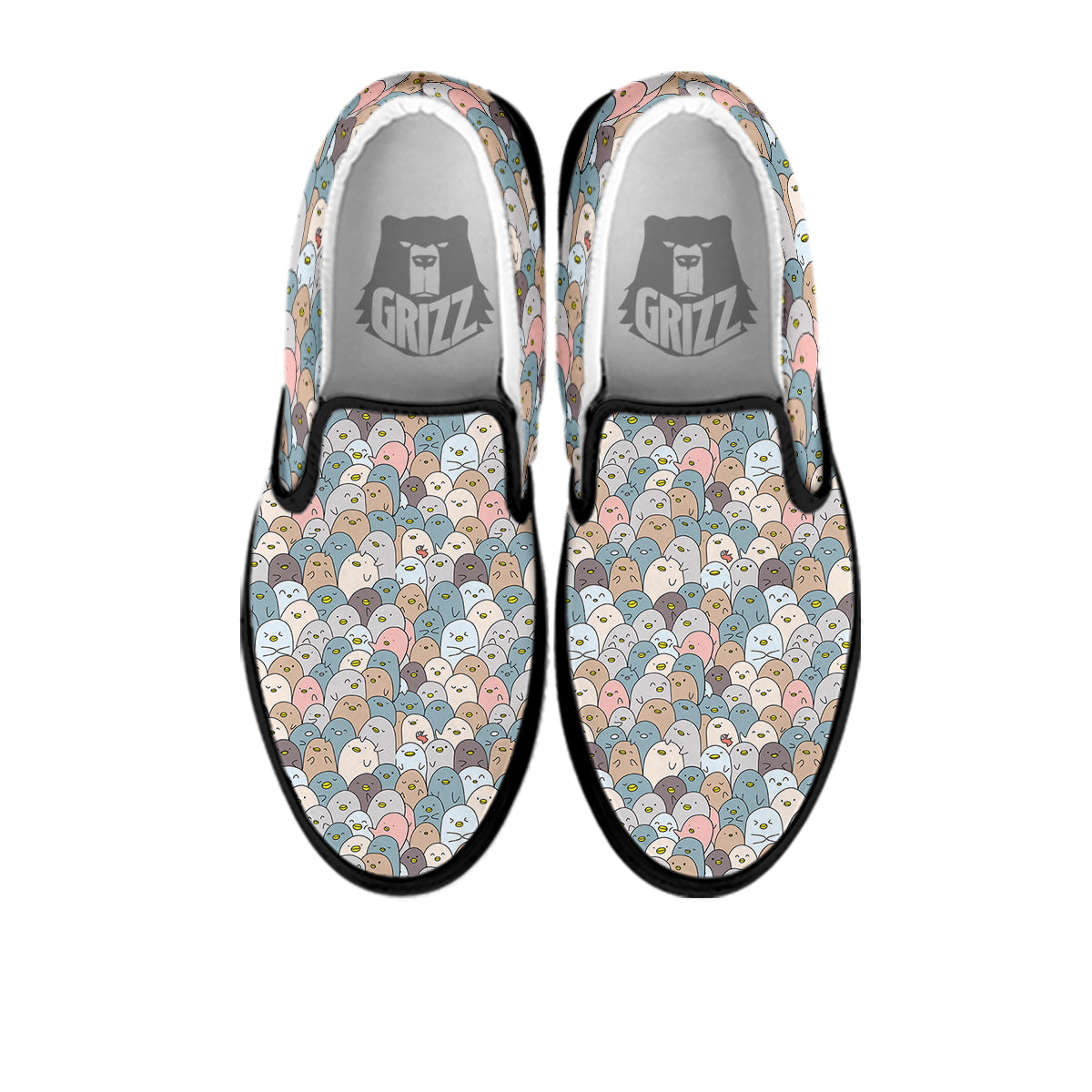Penguin Cute Colorful Print Pattern Black Slip On Shoes-grizzshop
