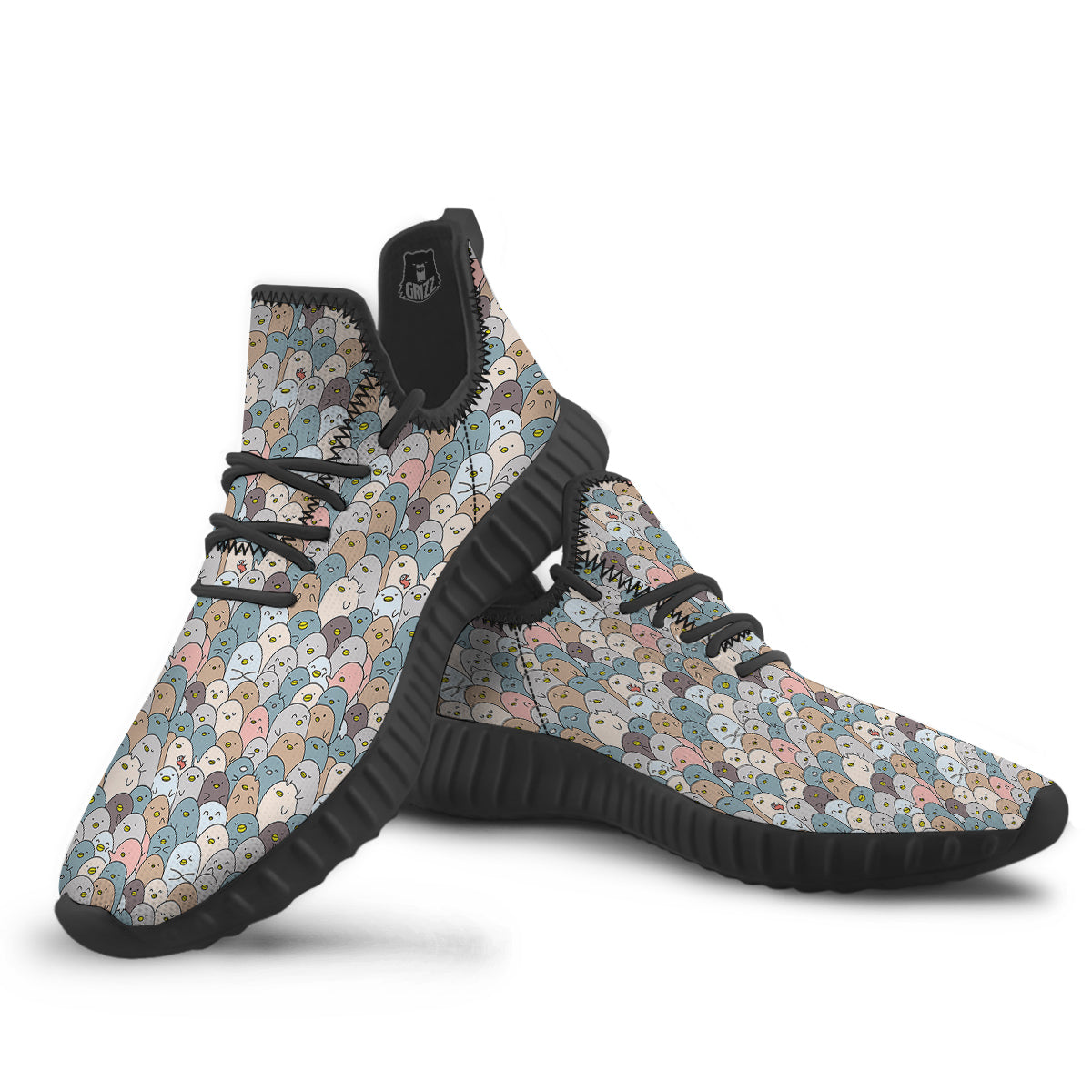 Penguin Cute Colorful Print Pattern Black Walking Shoes-grizzshop