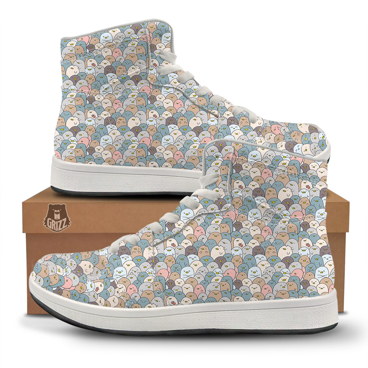 Penguin Cute Colorful Print Pattern High Top Sneakers-grizzshop