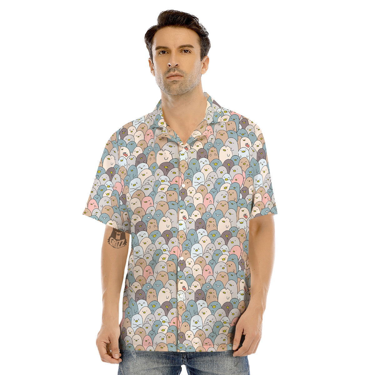 Penguin Cute Colorful Print Pattern Men's Hawaiian Shirt-grizzshop