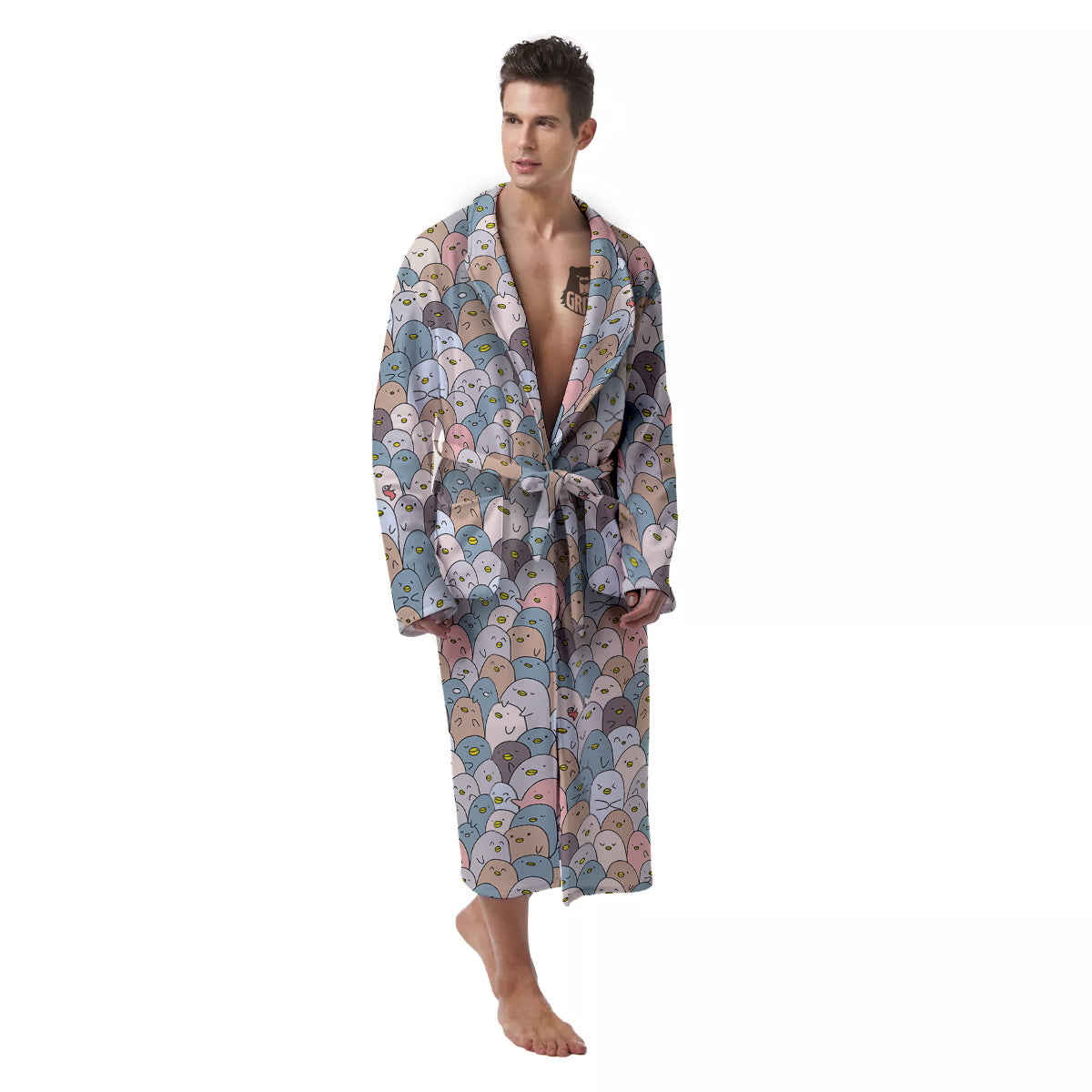 Penguin Cute Colorful Print Pattern Men's Robe-grizzshop