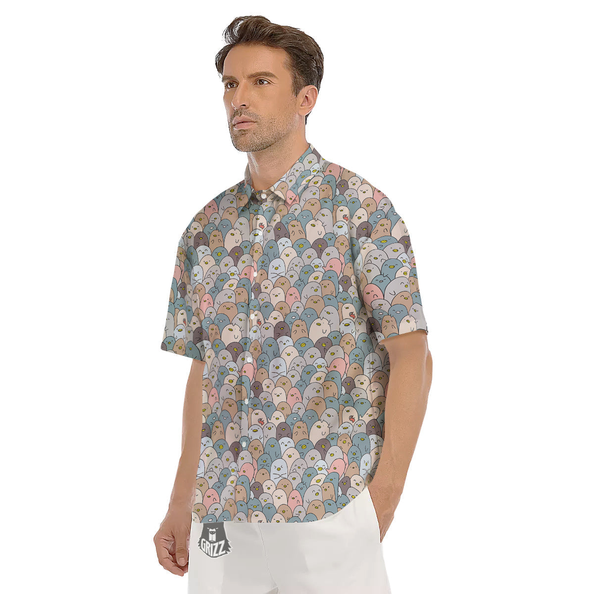 Penguin Cute Colorful Print Pattern Men's Short Sleeve Shirts-grizzshop