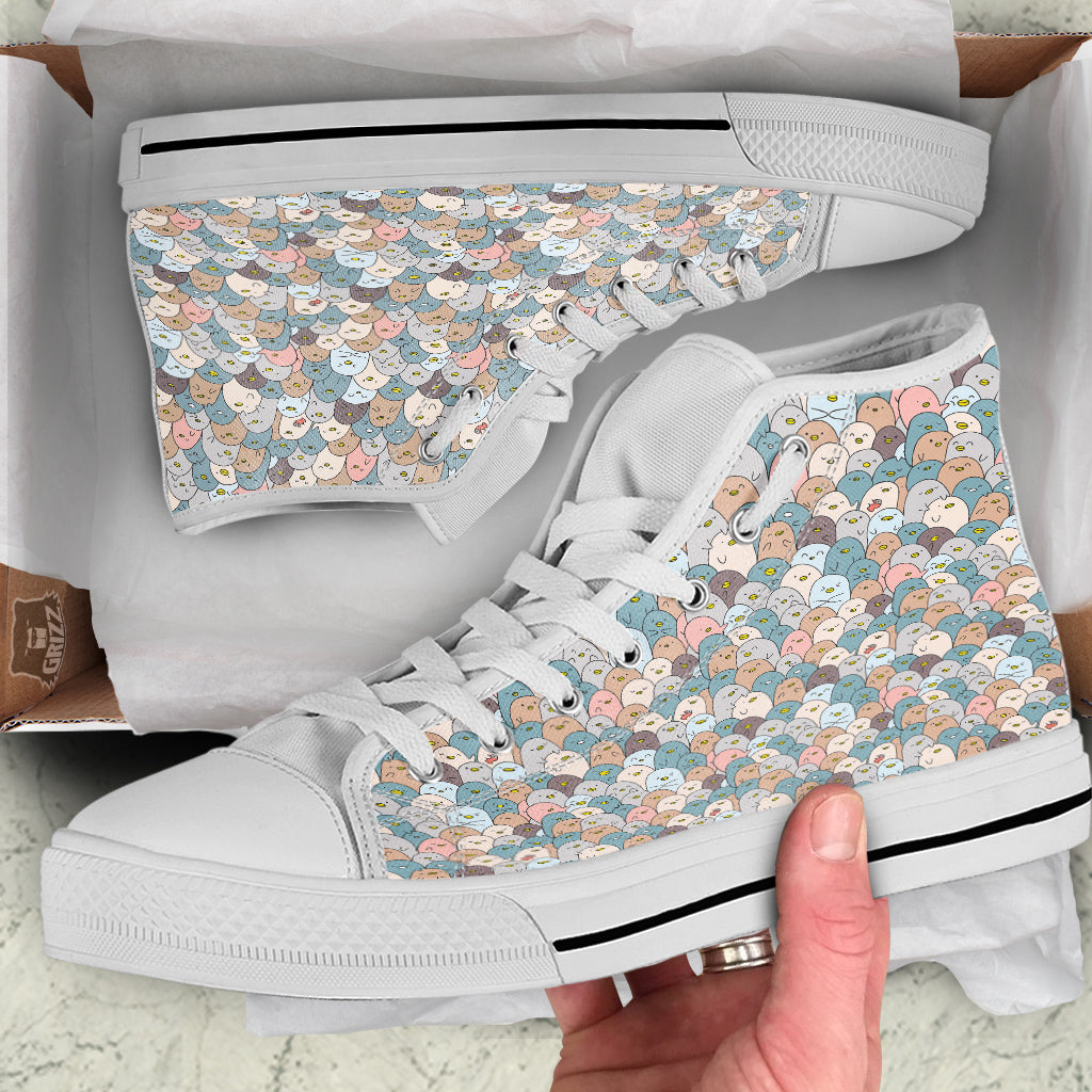 Penguin Cute Colorful Print Pattern White High Top Shoes-grizzshop