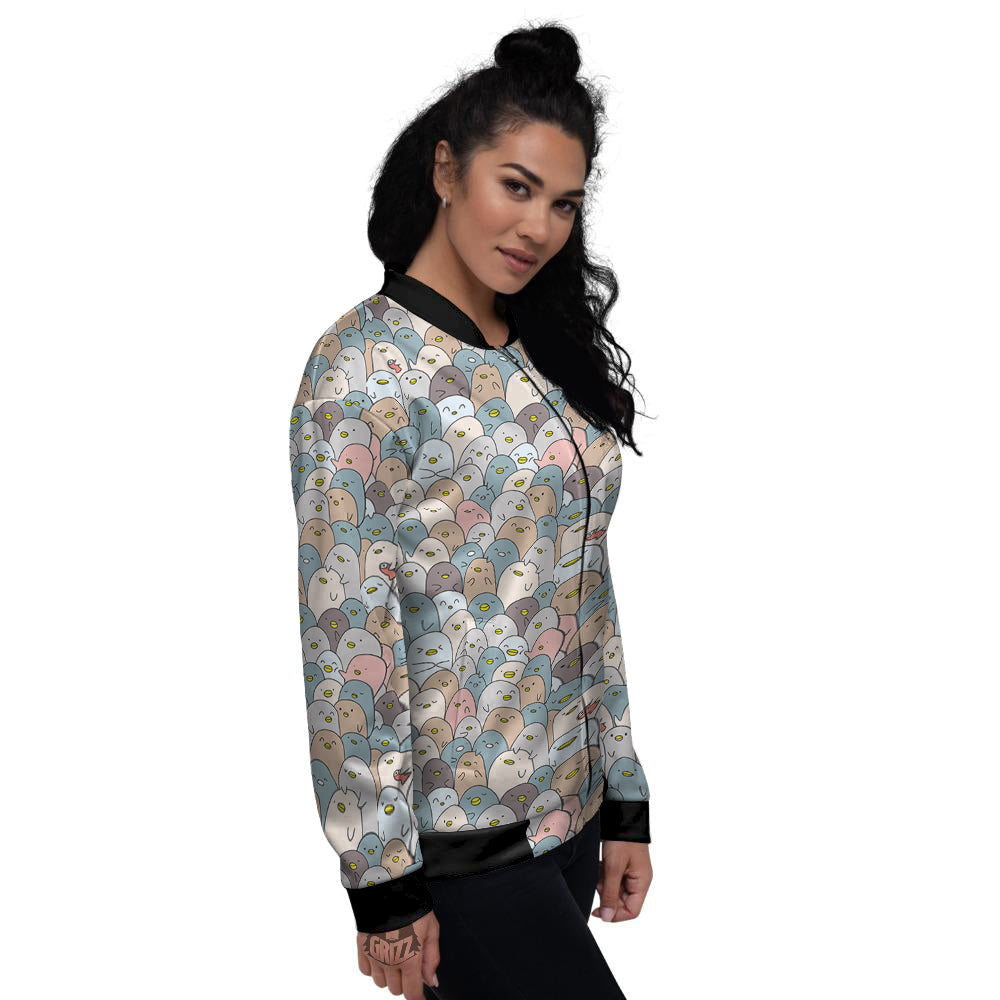 Penguin Cute Colorful Print Pattern Women's Bomber Jacket-grizzshop