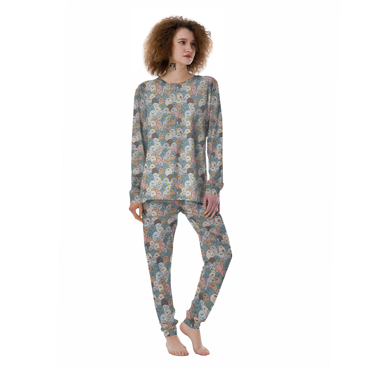Penguin Cute Colorful Print Pattern Women's Pajamas-grizzshop