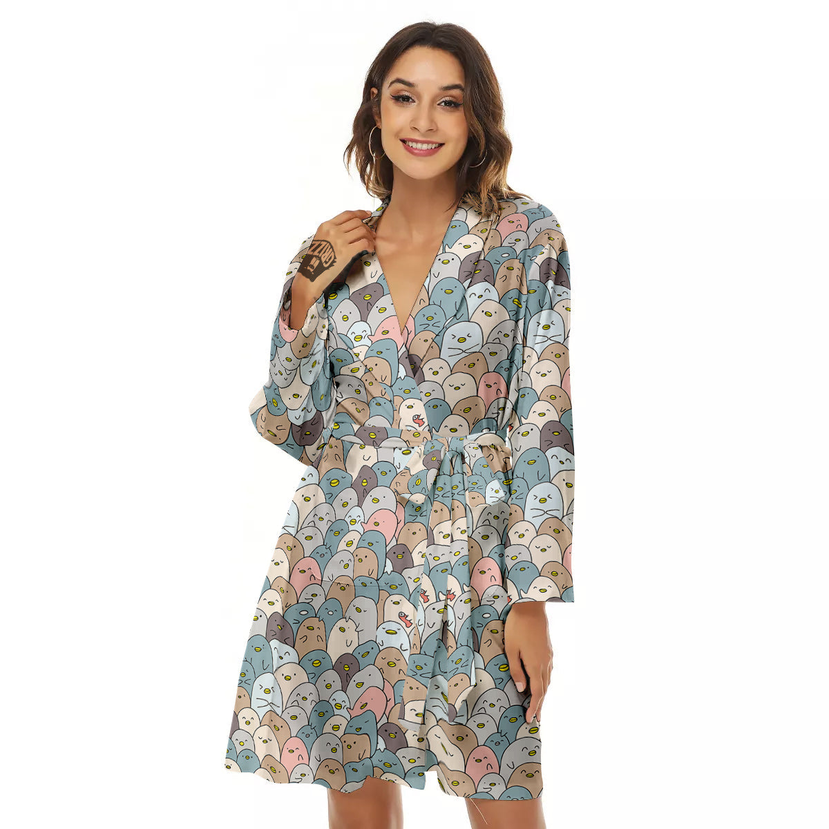 Penguin Cute Colorful Print Pattern Women's Robe-grizzshop