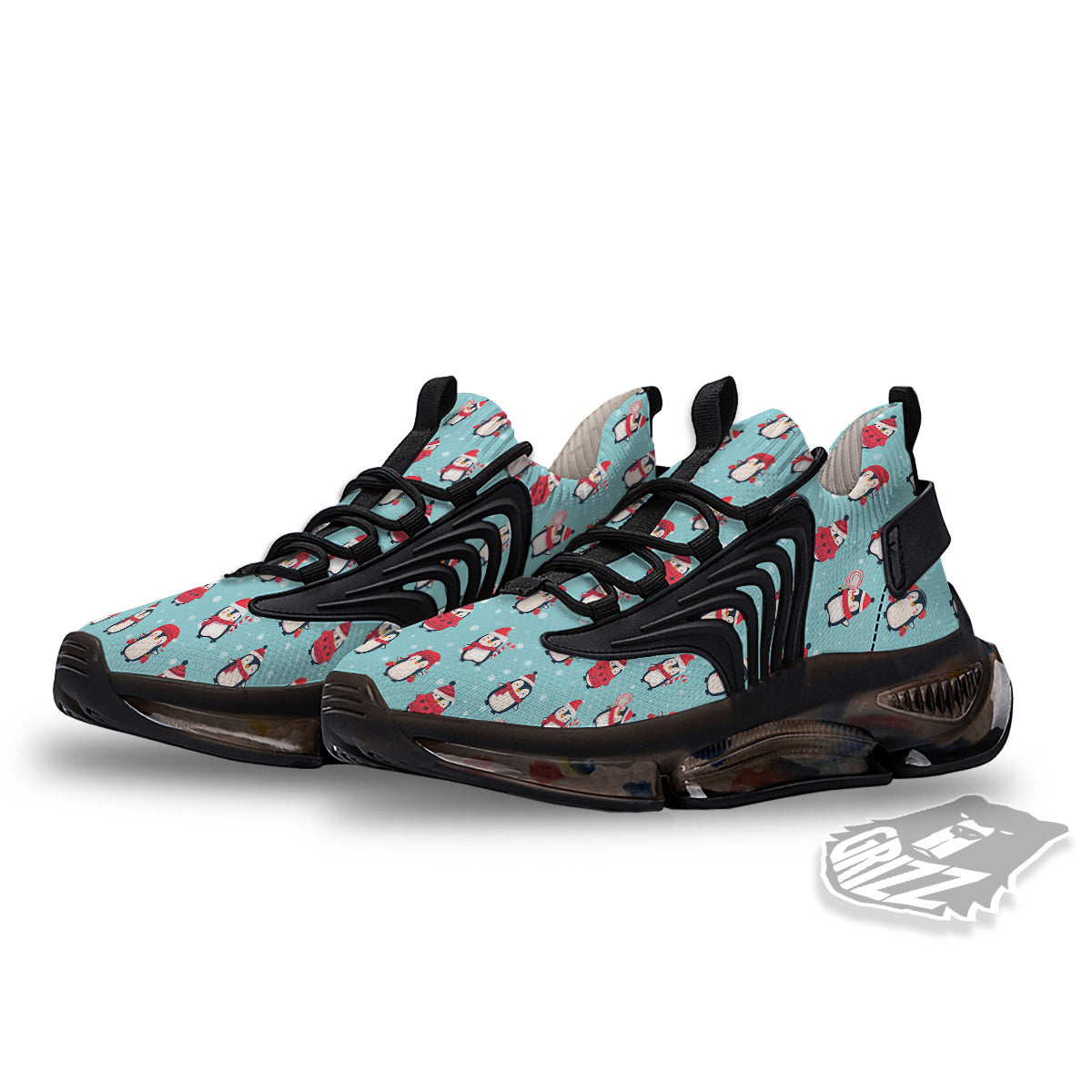 Penguin Cute Snowy Print Pattern Black Gym Shoes-grizzshop