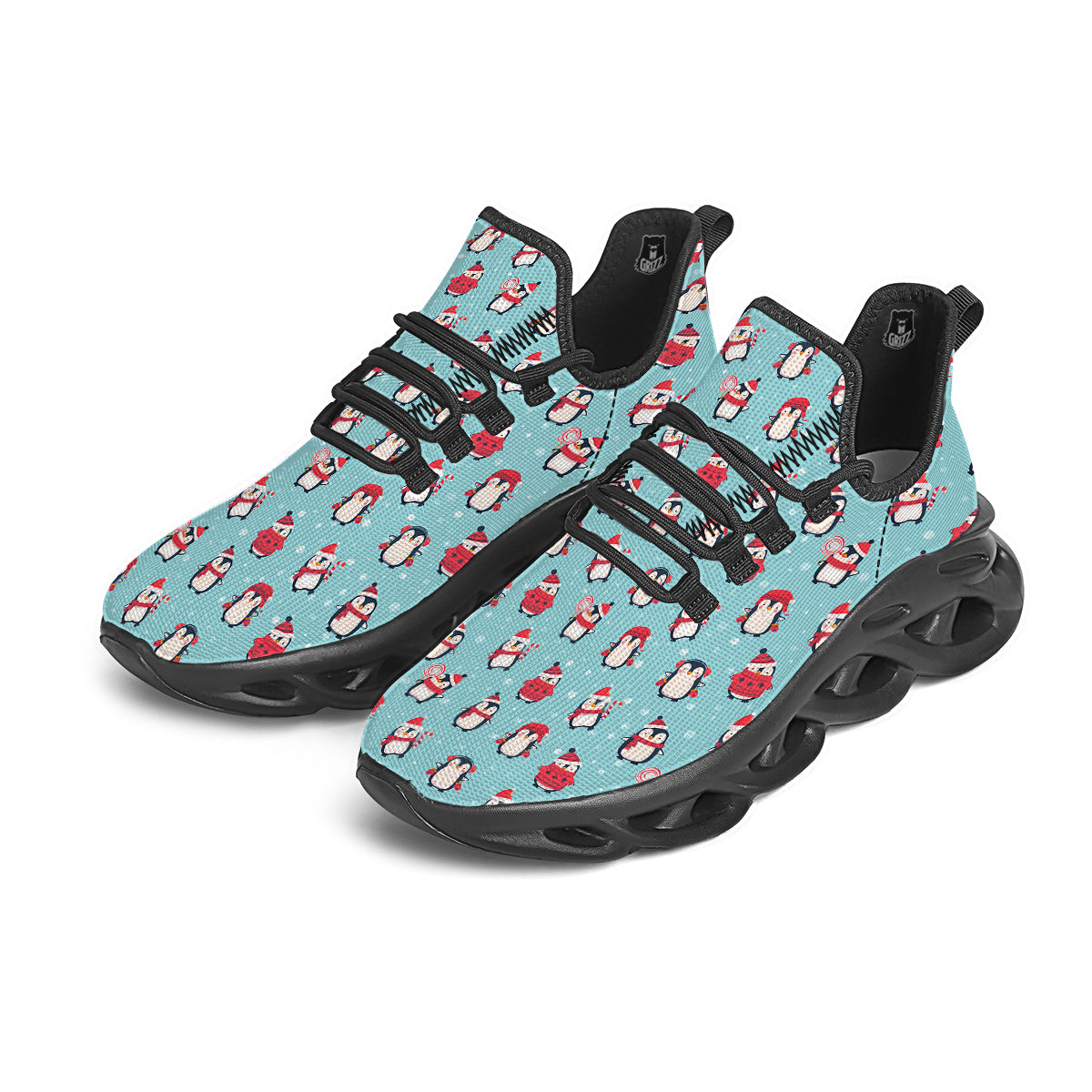 Penguin Cute Snowy Print Pattern Black Running Shoes-grizzshop