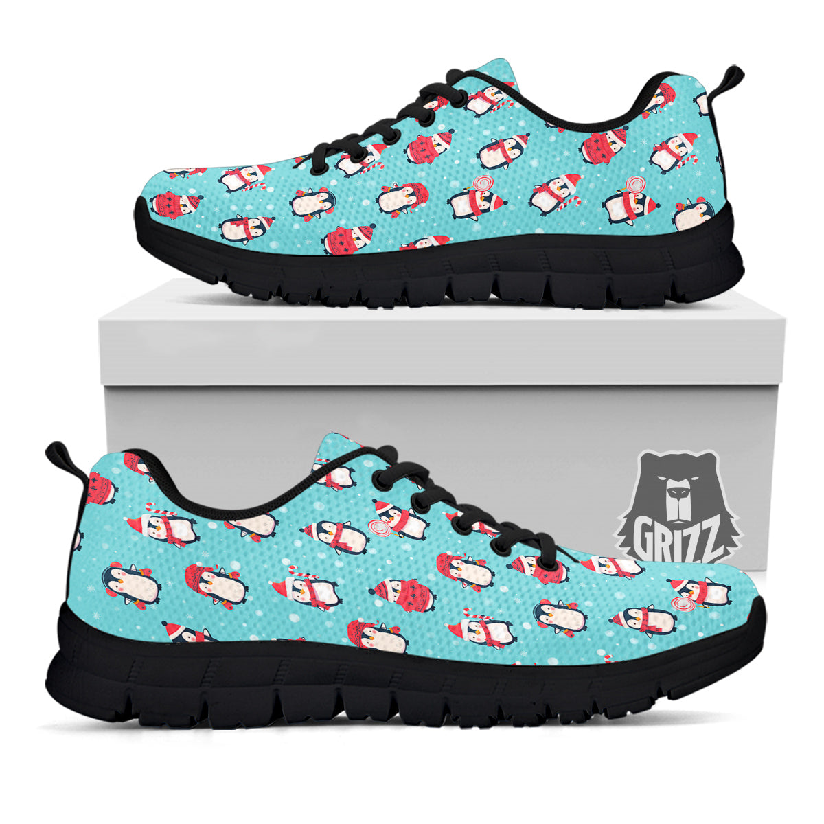 Penguin Cute Snowy Print Pattern Black Sneaker-grizzshop