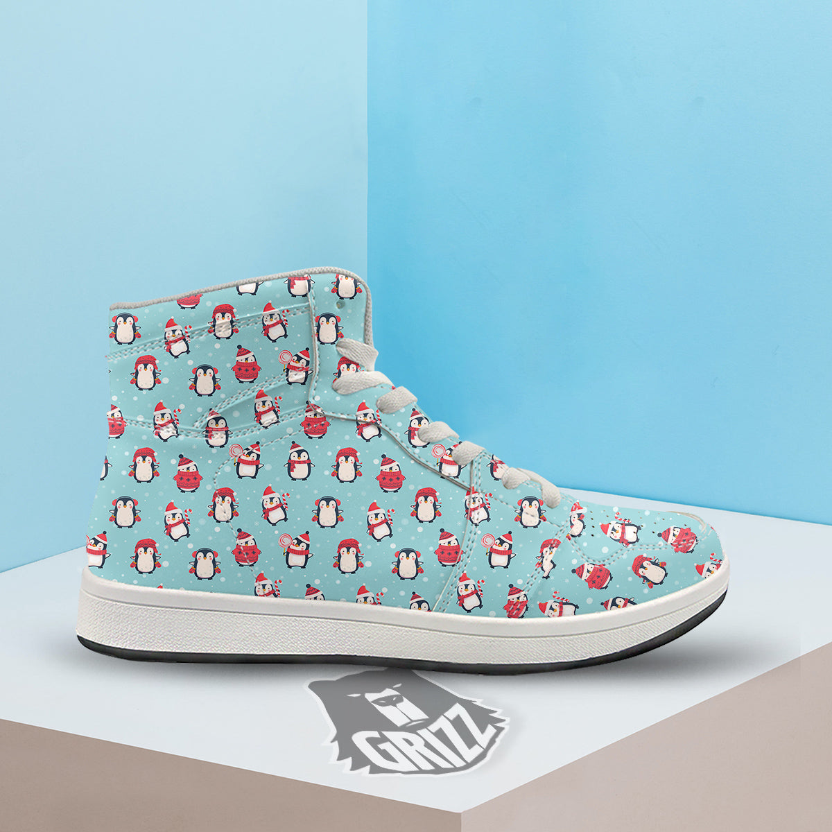 Penguin Cute Snowy Print Pattern High Top Sneakers-grizzshop