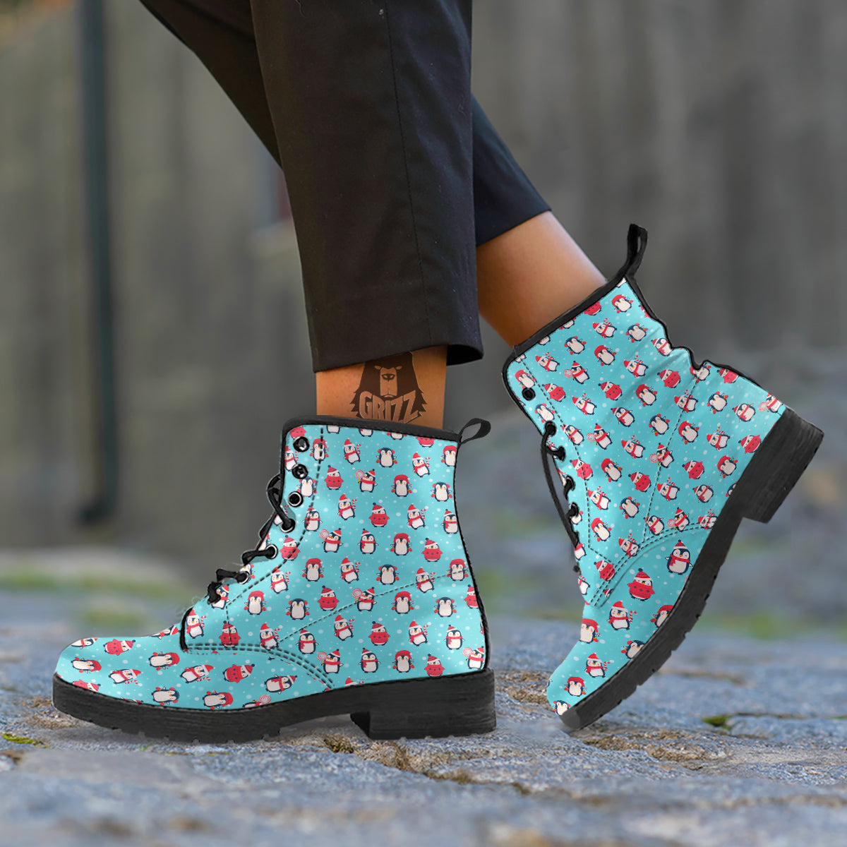 Penguin Cute Snowy Print Pattern Leather Boots-grizzshop