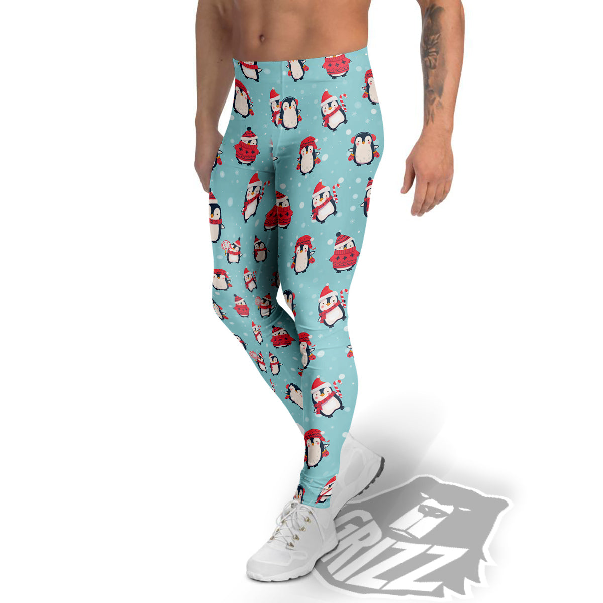 Penguin Cute Snowy Print Pattern Men's Leggings-grizzshop