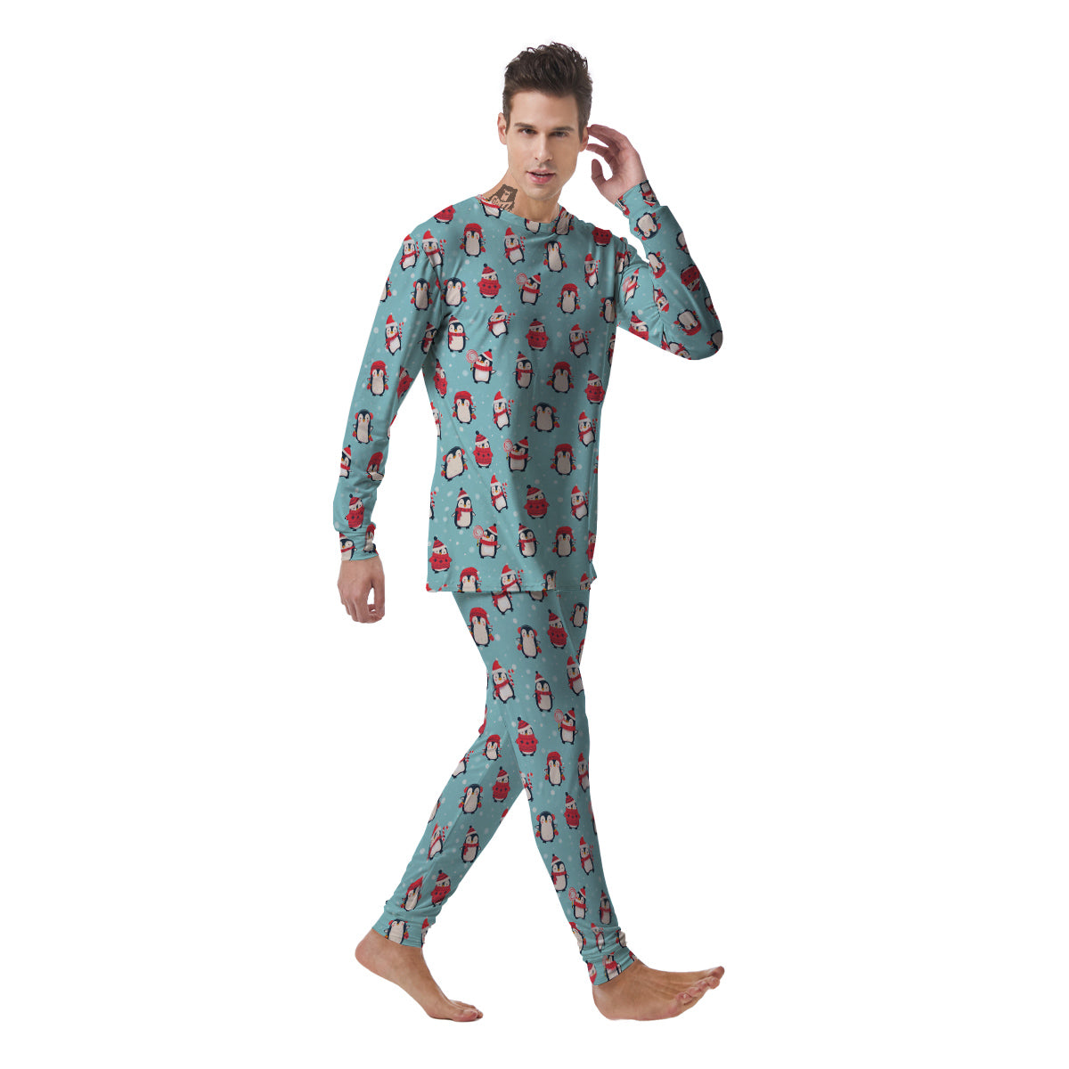 Penguin Cute Snowy Print Pattern Men's Pajamas-grizzshop
