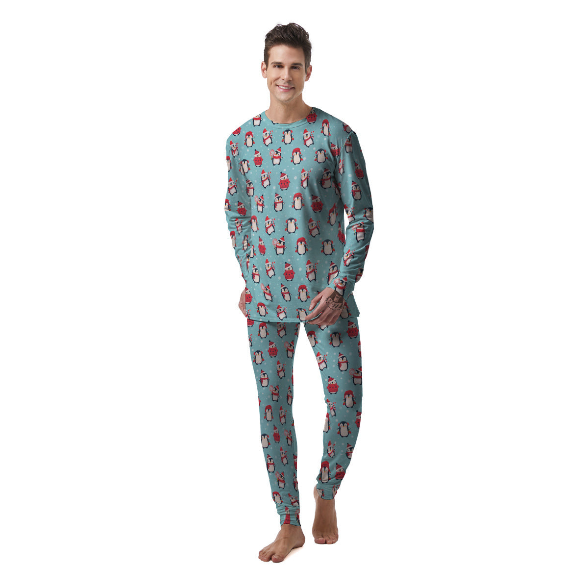 Penguin Cute Snowy Print Pattern Men's Pajamas-grizzshop