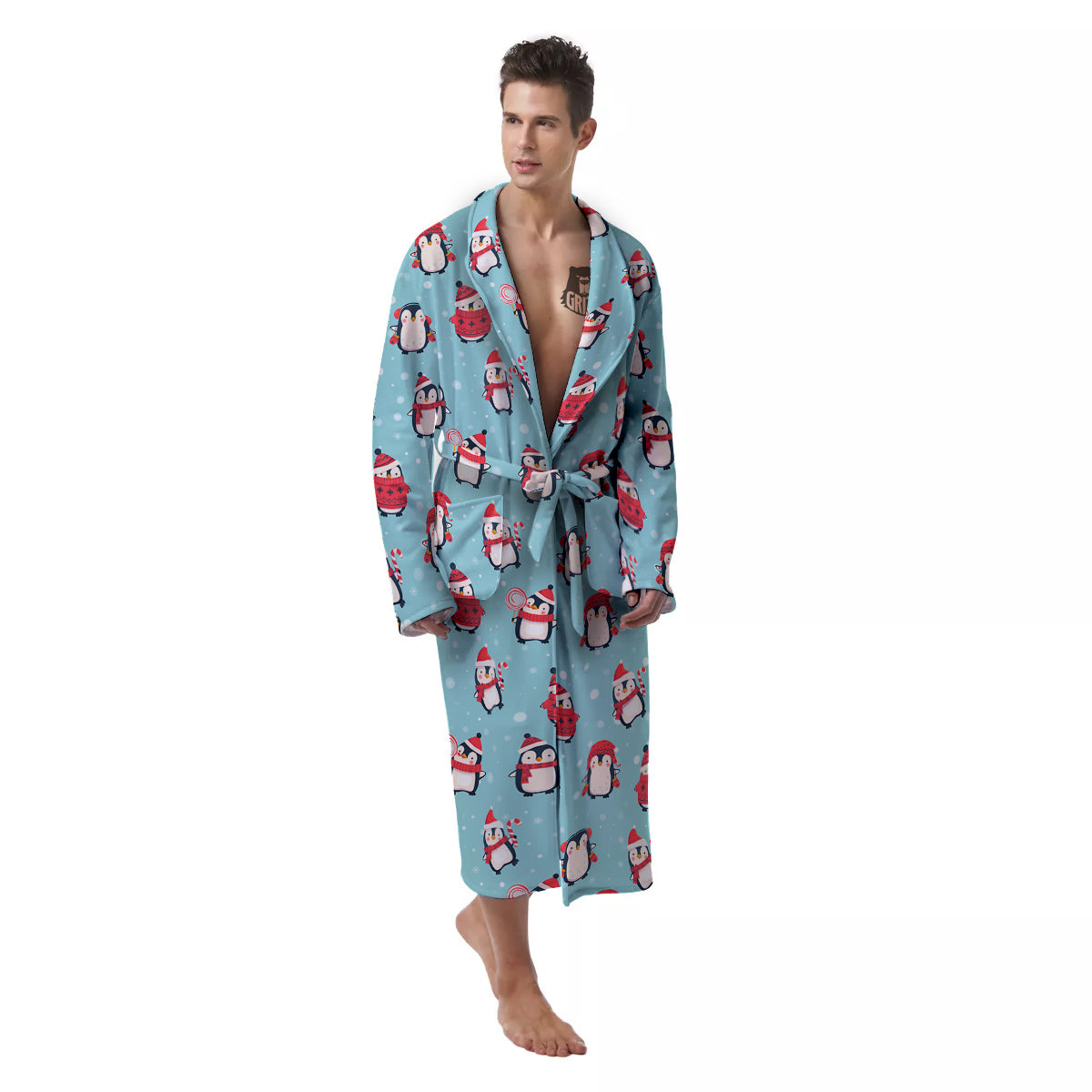 Penguin Cute Snowy Print Pattern Men's Robe-grizzshop