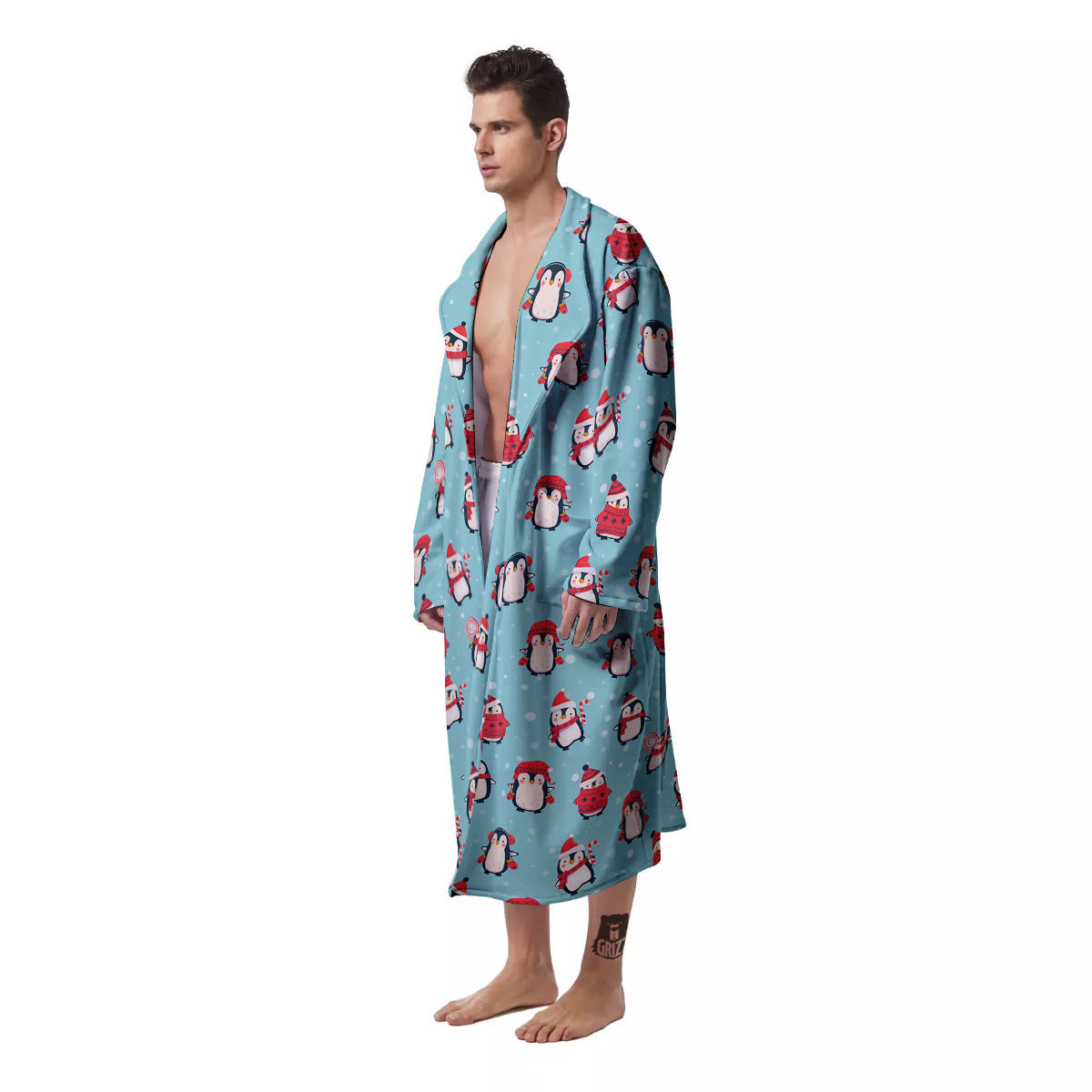 Penguin Cute Snowy Print Pattern Men's Robe-grizzshop