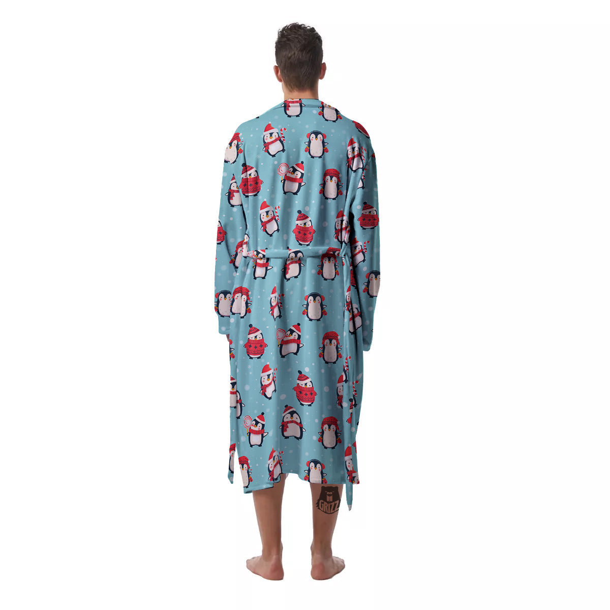 Penguin Cute Snowy Print Pattern Men's Robe-grizzshop