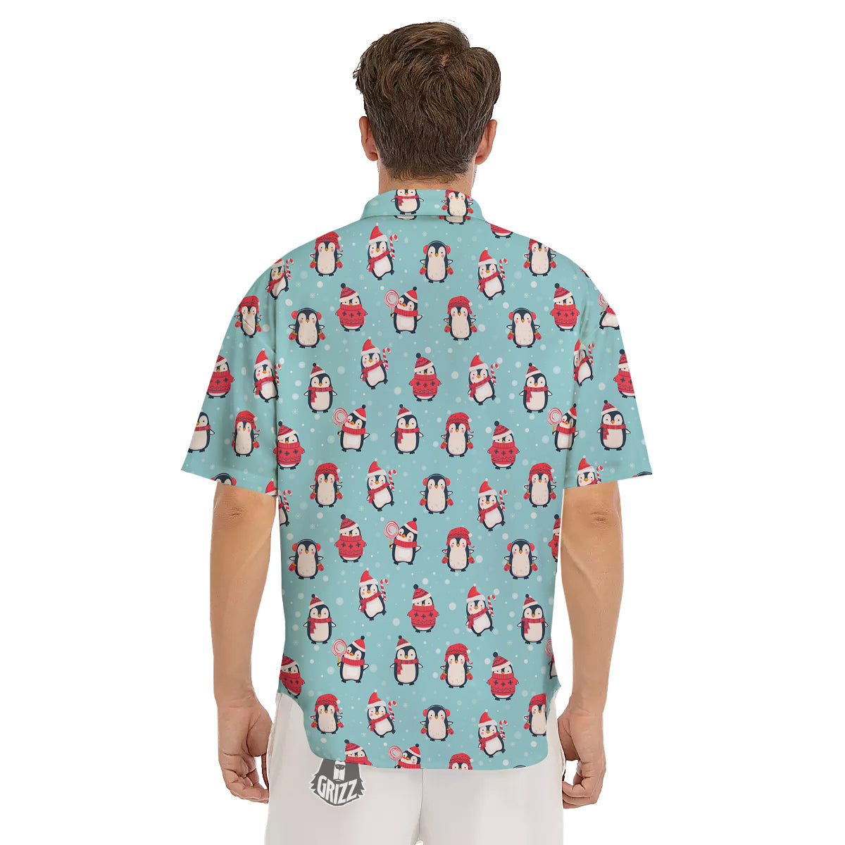 Penguin Cute Snowy Print Pattern Men's Short Sleeve Shirts-grizzshop
