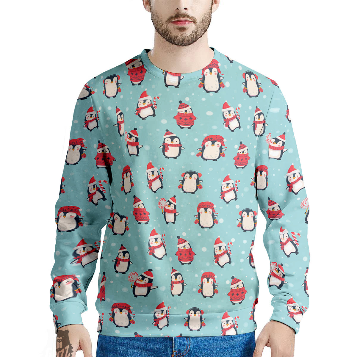 Penguin Cute Snowy Print Pattern Men's Sweatshirt-grizzshop