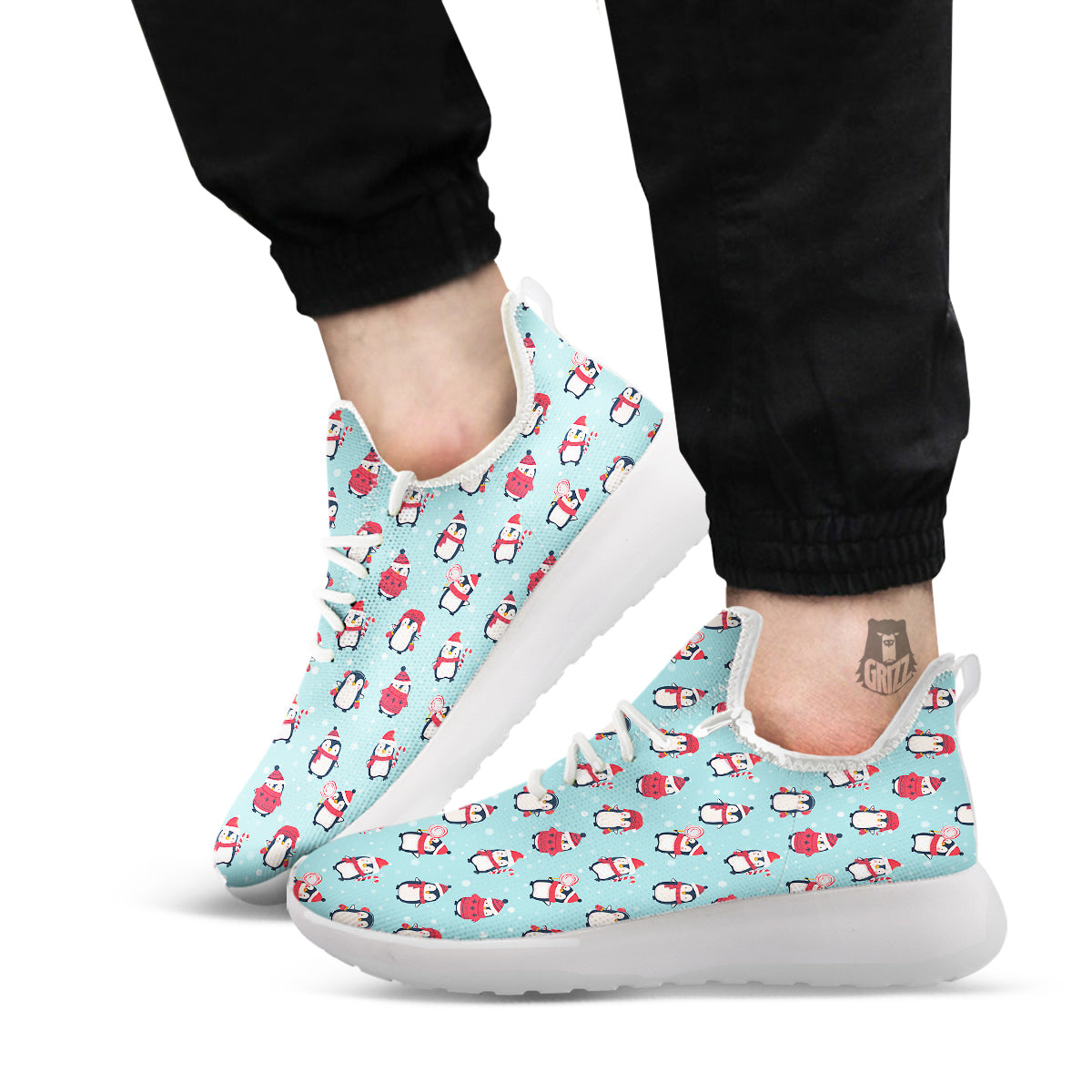 Penguin Cute Snowy Print Pattern White Athletic Shoes-grizzshop
