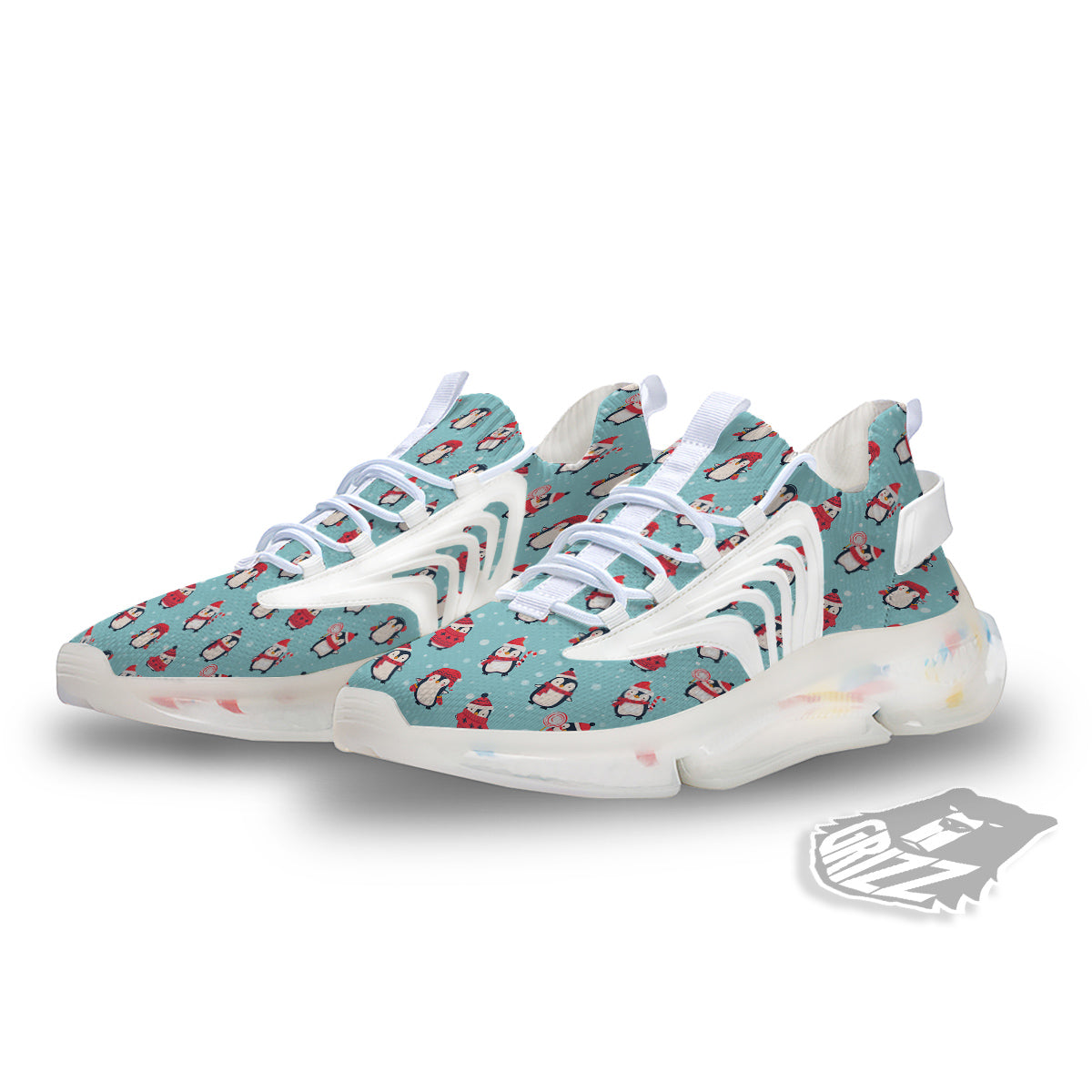 Penguin Cute Snowy Print Pattern White Gym Shoes-grizzshop