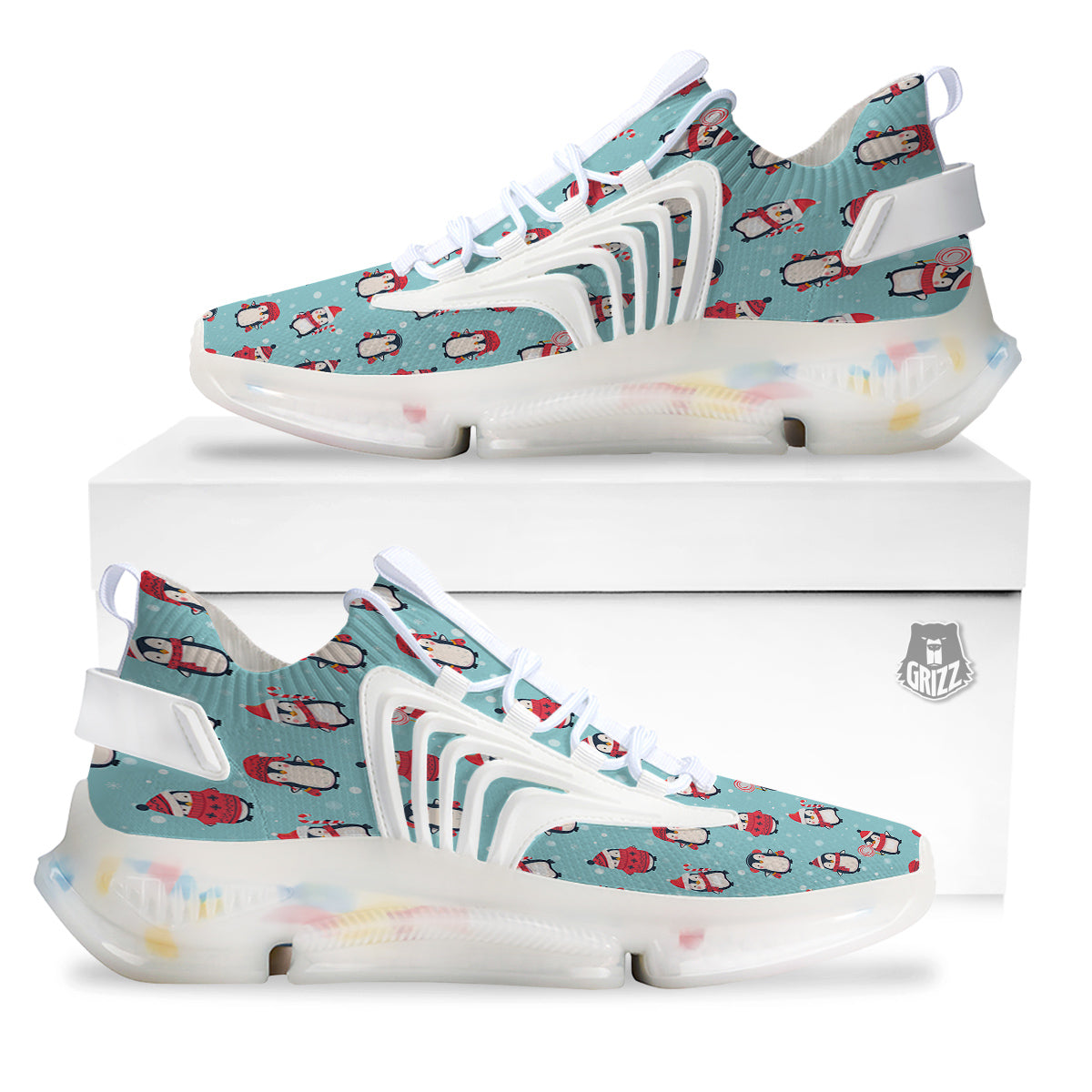 Penguin Cute Snowy Print Pattern White Gym Shoes-grizzshop