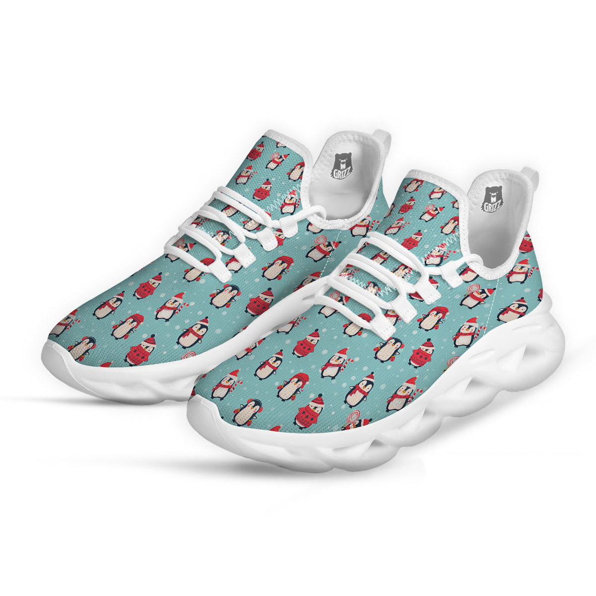 Penguin Cute Snowy Print Pattern White Running Shoes-grizzshop