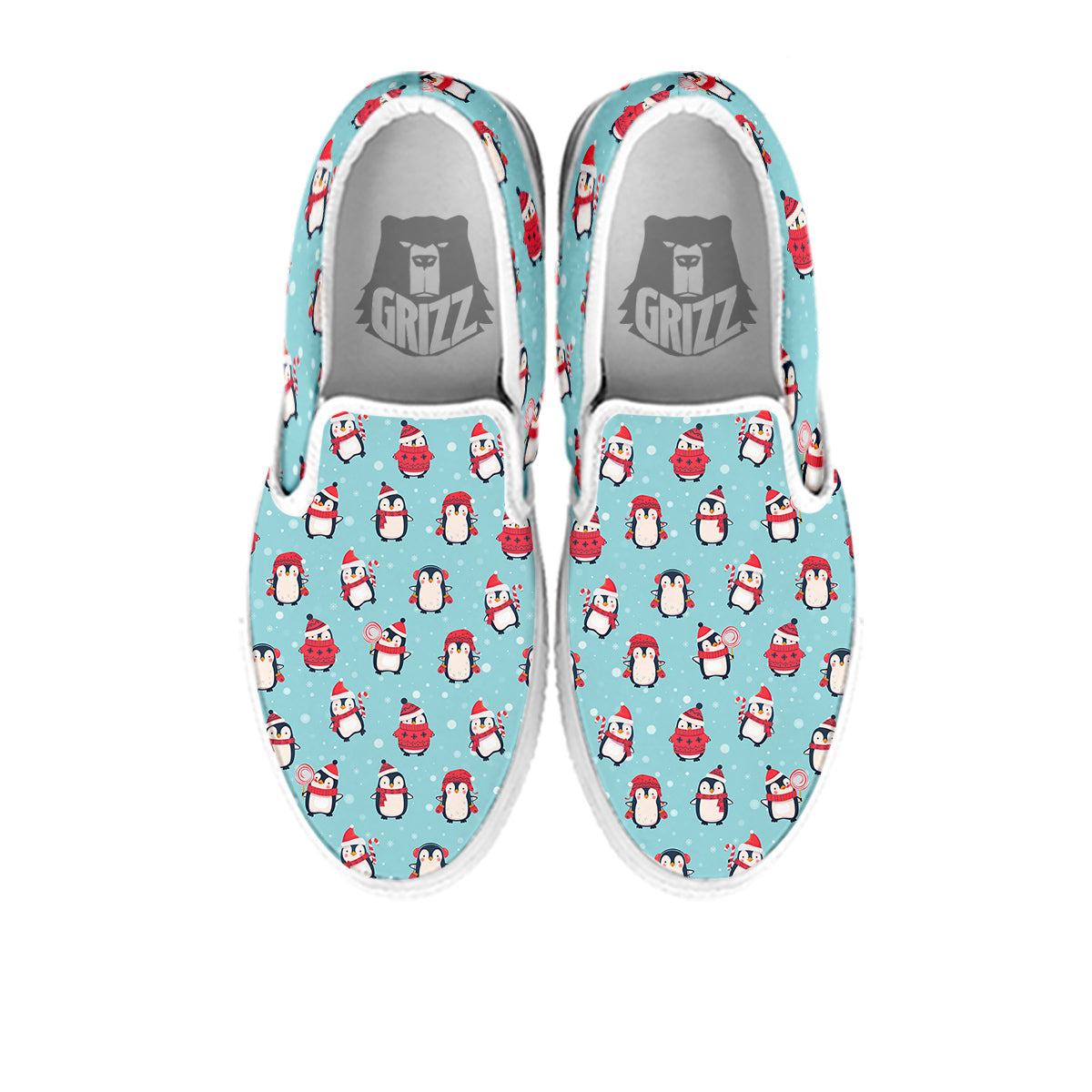Penguin Cute Snowy Print Pattern White Slip On Shoes-grizzshop