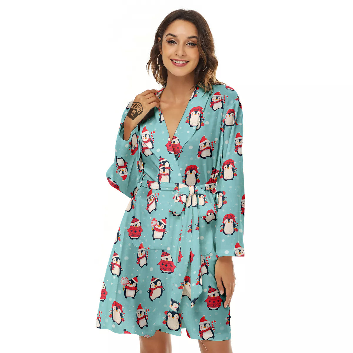 Penguin Cute Snowy Print Pattern Women's Robe-grizzshop