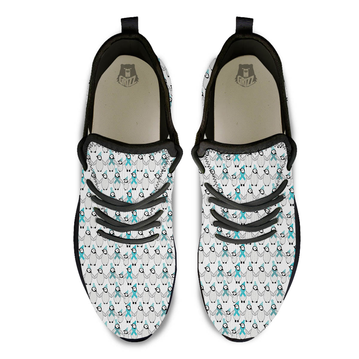 Penguin Emperor Cartoon Print Pattern Black Athletic Shoes-grizzshop