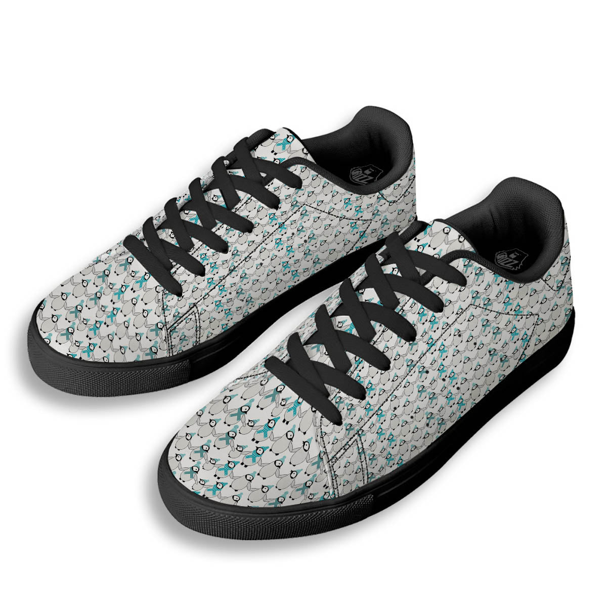 Penguin Emperor Cartoon Print Pattern Black Low Top Sneakers-grizzshop