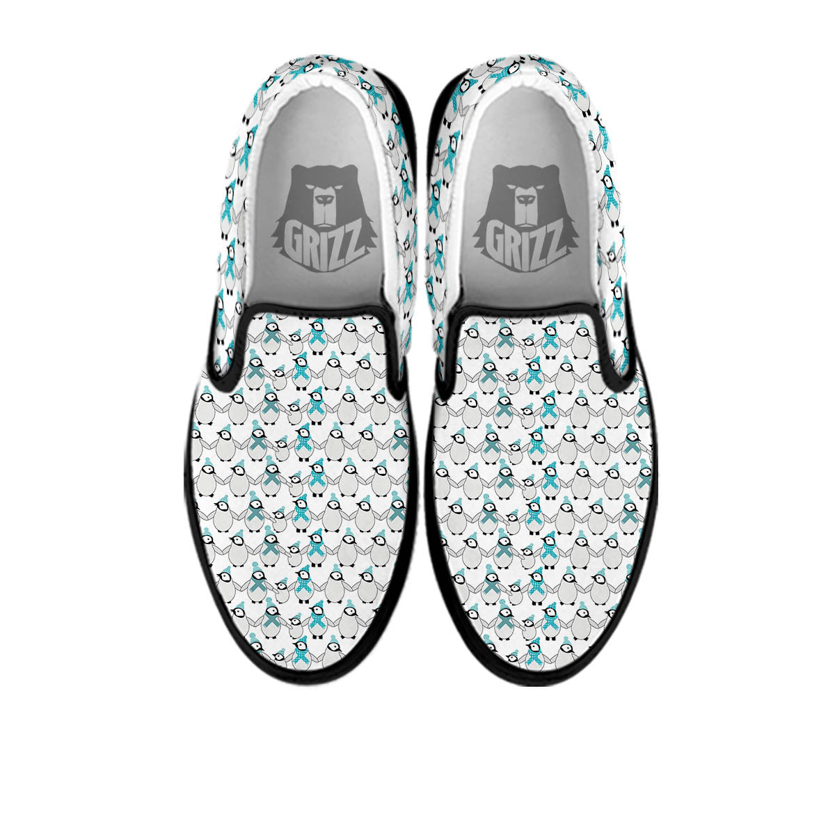 Penguin Emperor Cartoon Print Pattern Black Slip On Shoes-grizzshop
