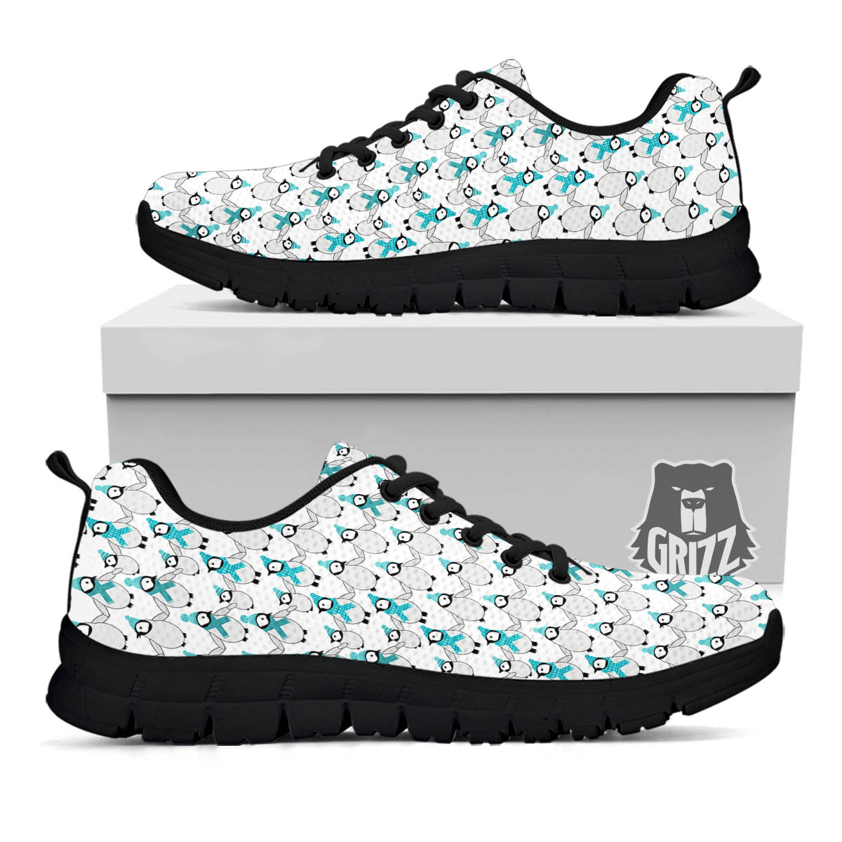 Penguin Emperor Cartoon Print Pattern Black Sneaker-grizzshop