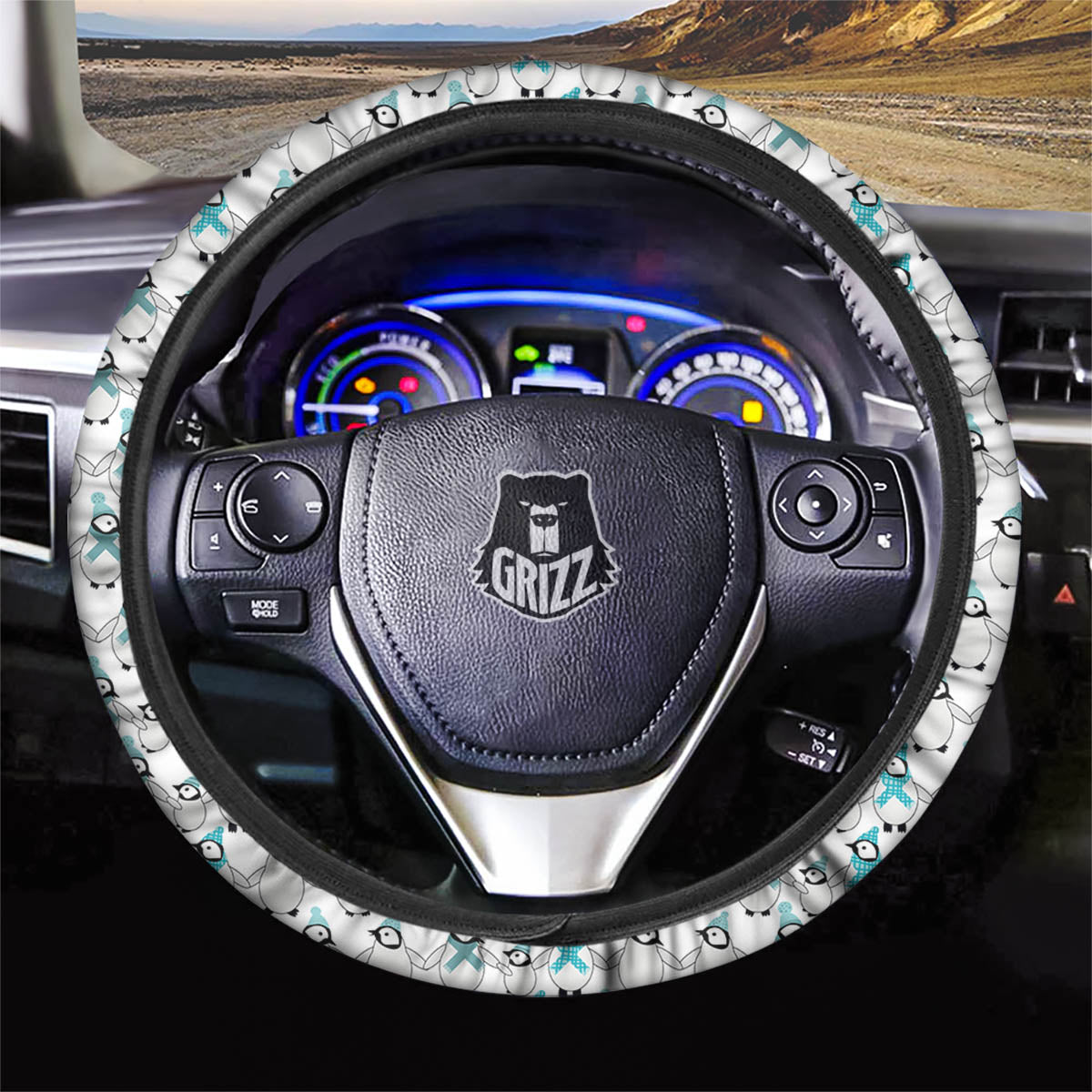 Penguin Emperor Cartoon Print Pattern Car Steering Wheel Cover-grizzshop