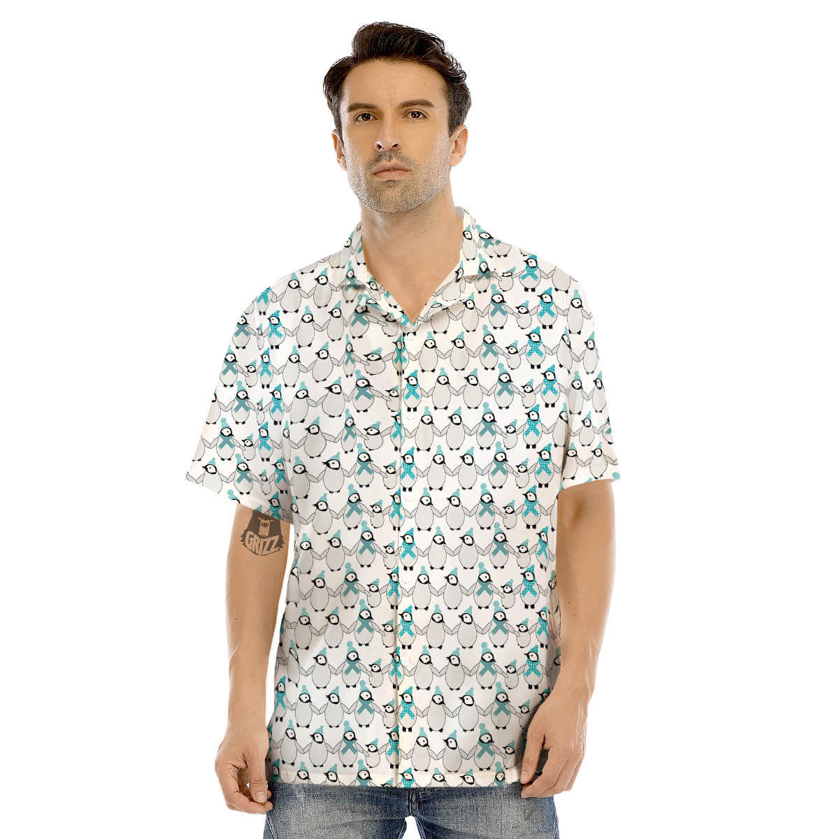Penguin Emperor Cartoon Print Pattern Men's Hawaiian Shirt-grizzshop