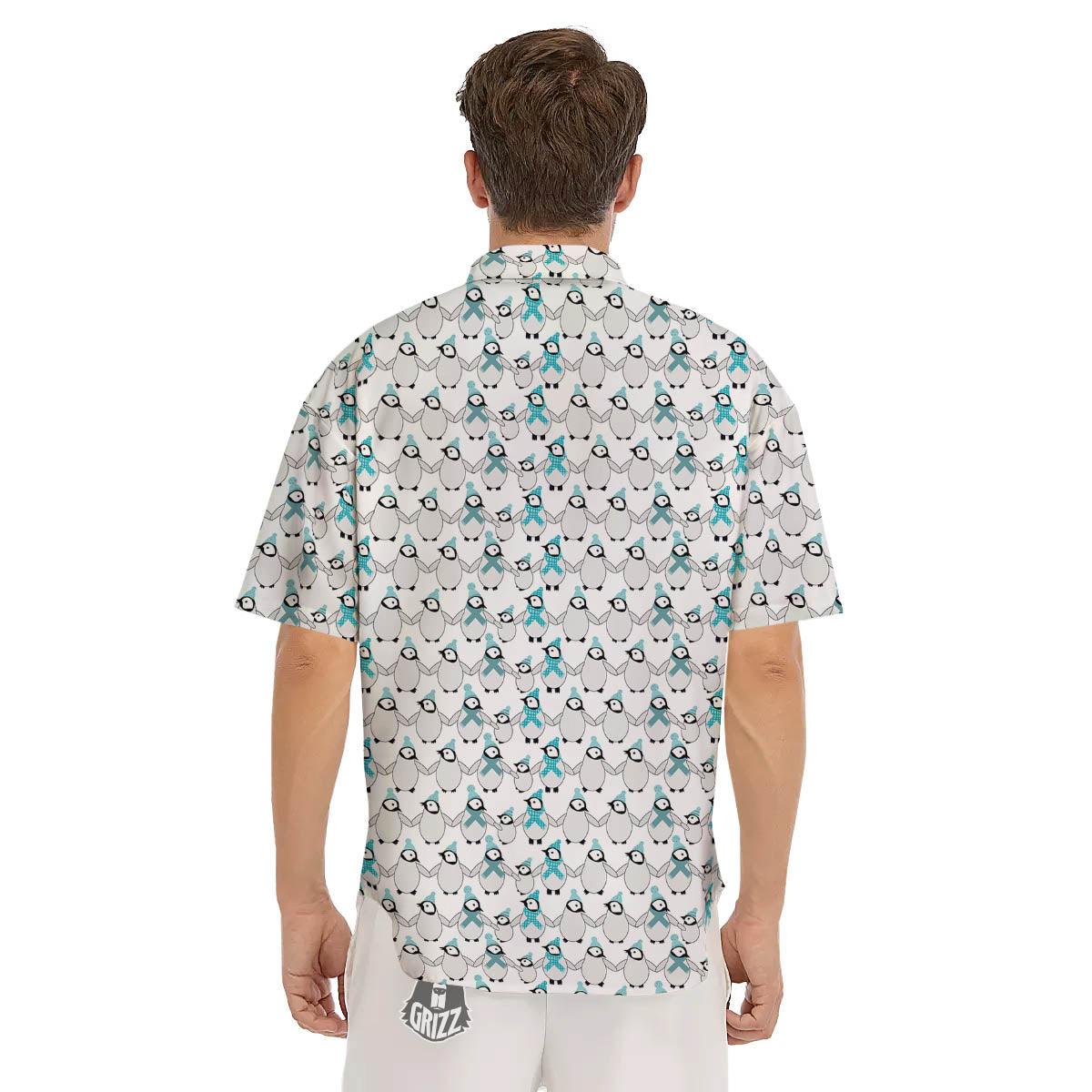 Penguin Emperor Cartoon Print Pattern Men's Short Sleeve Shirts-grizzshop