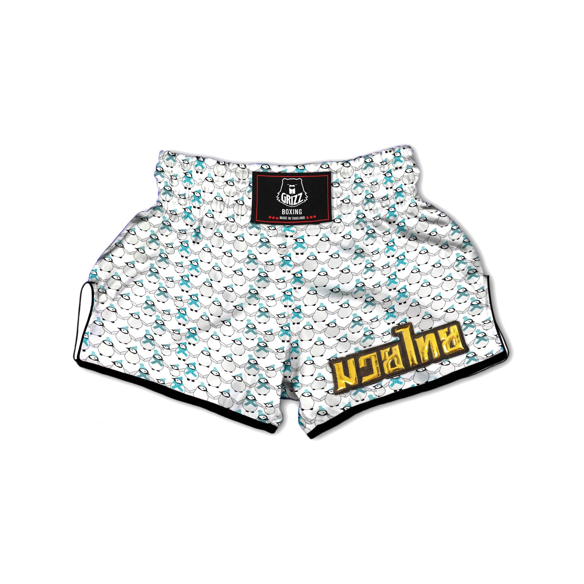 Penguin Emperor Cartoon Print Pattern Muay Thai Boxing Shorts-grizzshop