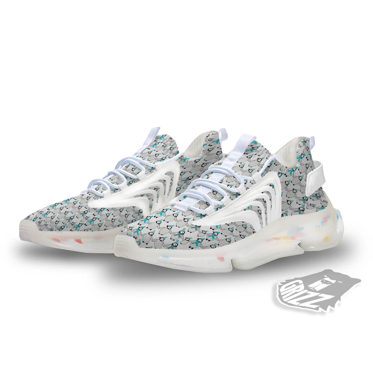 Penguin Emperor Cartoon Print Pattern White Gym Shoes-grizzshop