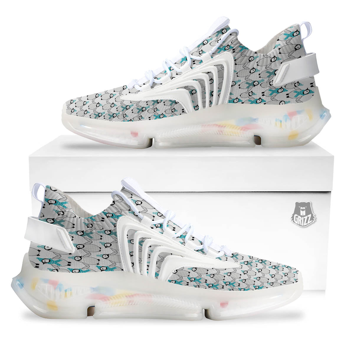 Penguin Emperor Cartoon Print Pattern White Gym Shoes-grizzshop