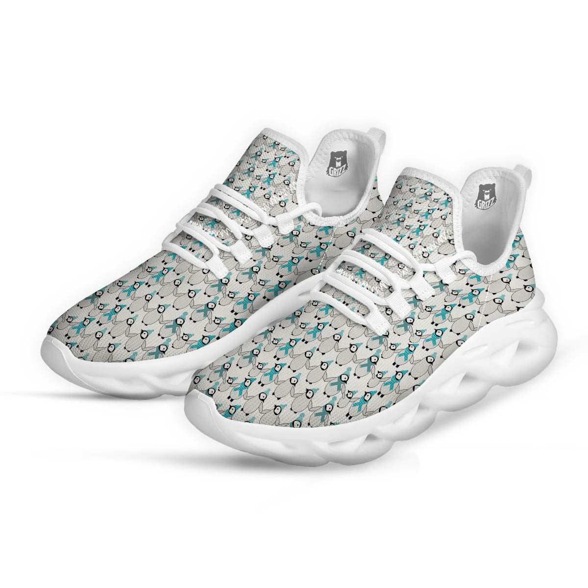 Penguin Emperor Cartoon Print Pattern White Running Shoes-grizzshop