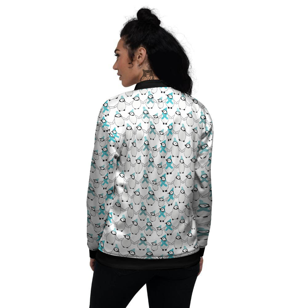 Penguin Emperor Cartoon Print Pattern Women's Bomber Jacket-grizzshop