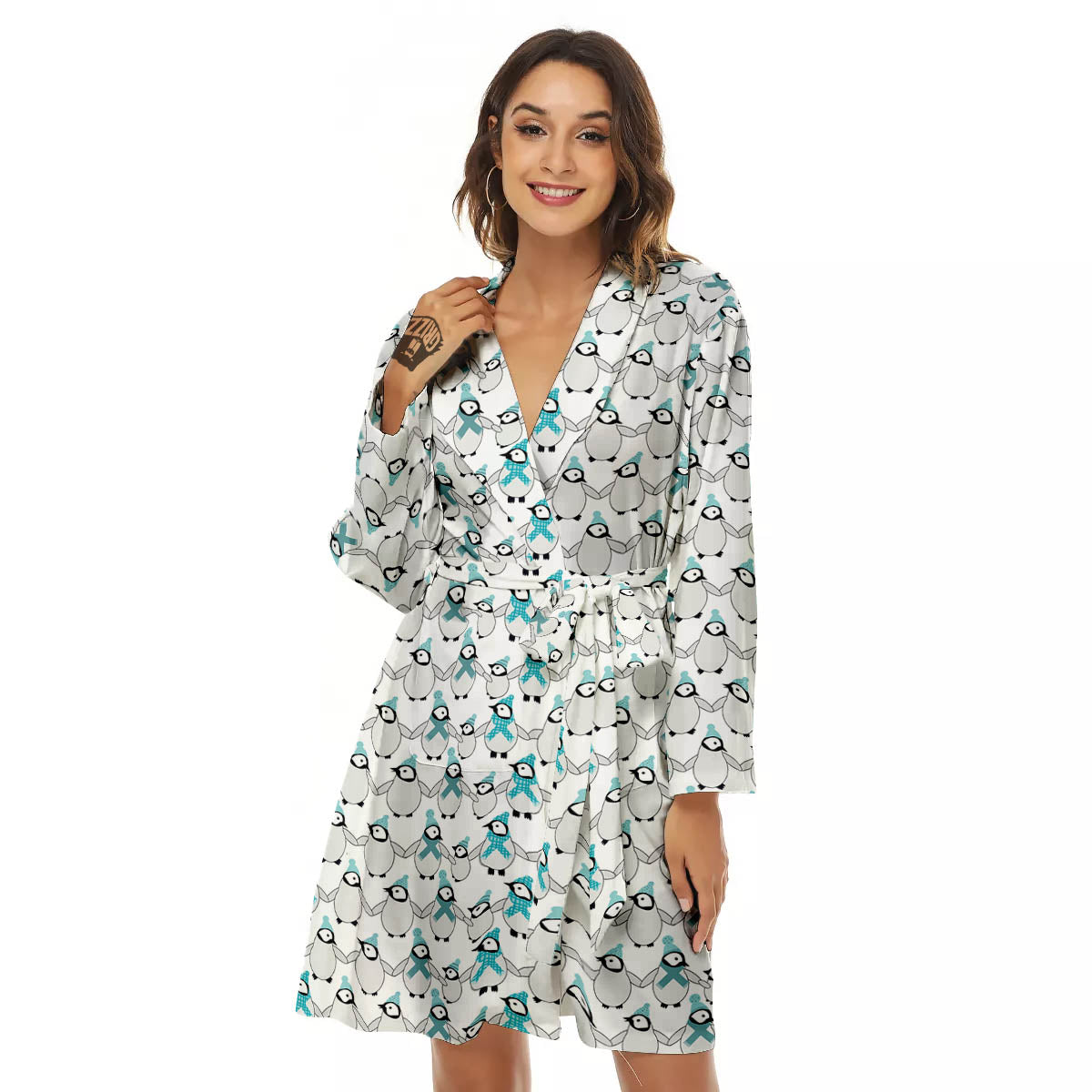 Penguin Emperor Cartoon Print Pattern Women's Robe-grizzshop