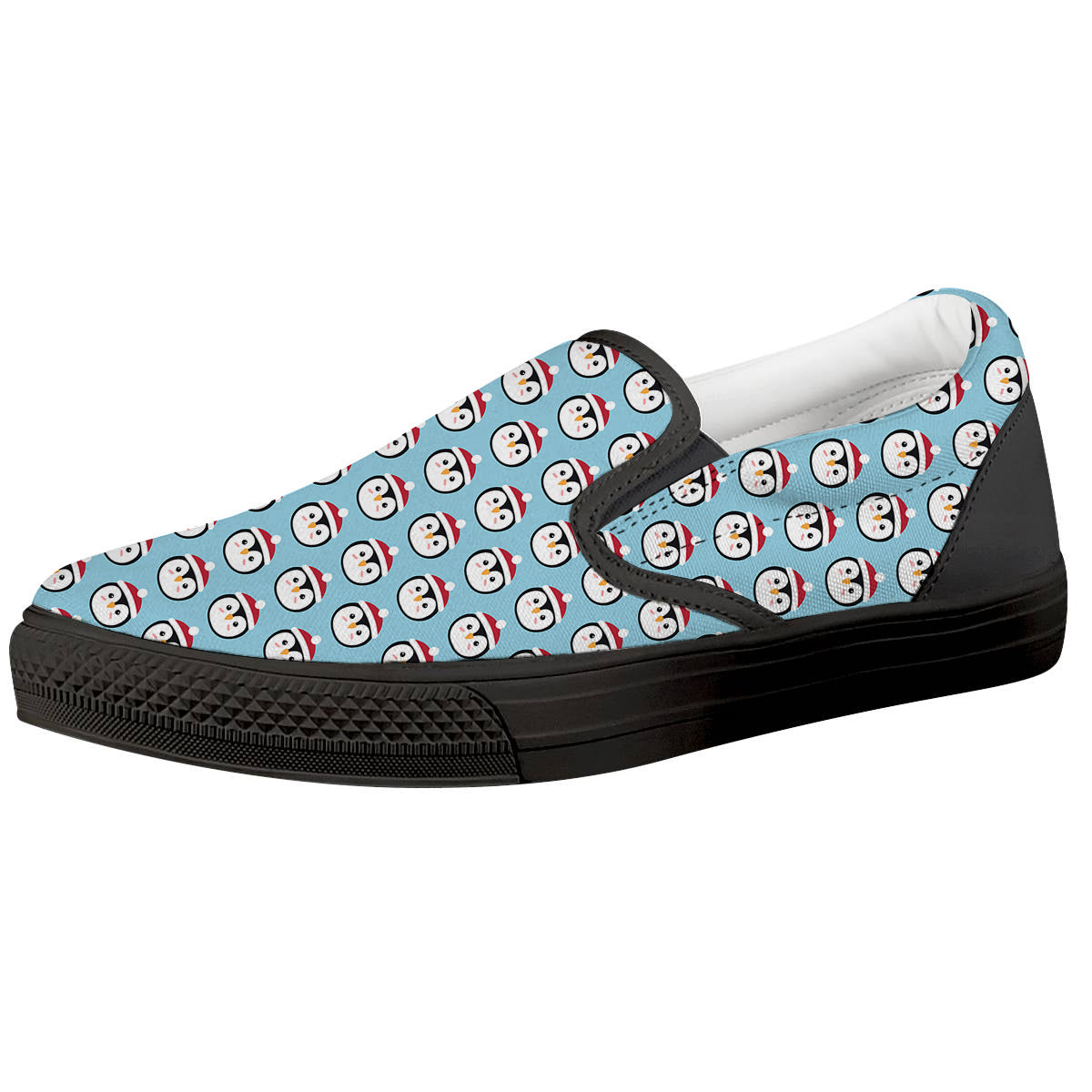 Penguin Face Cute Print Pattern Black Slip On Shoes-grizzshop