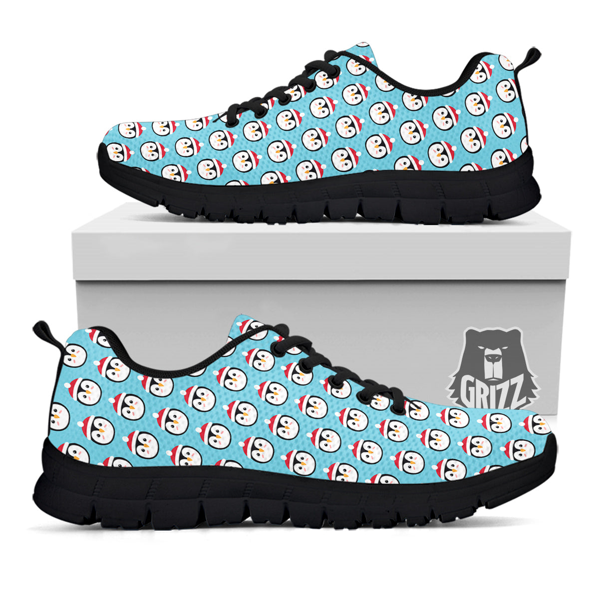 Penguin Face Cute Print Pattern Black Sneaker-grizzshop