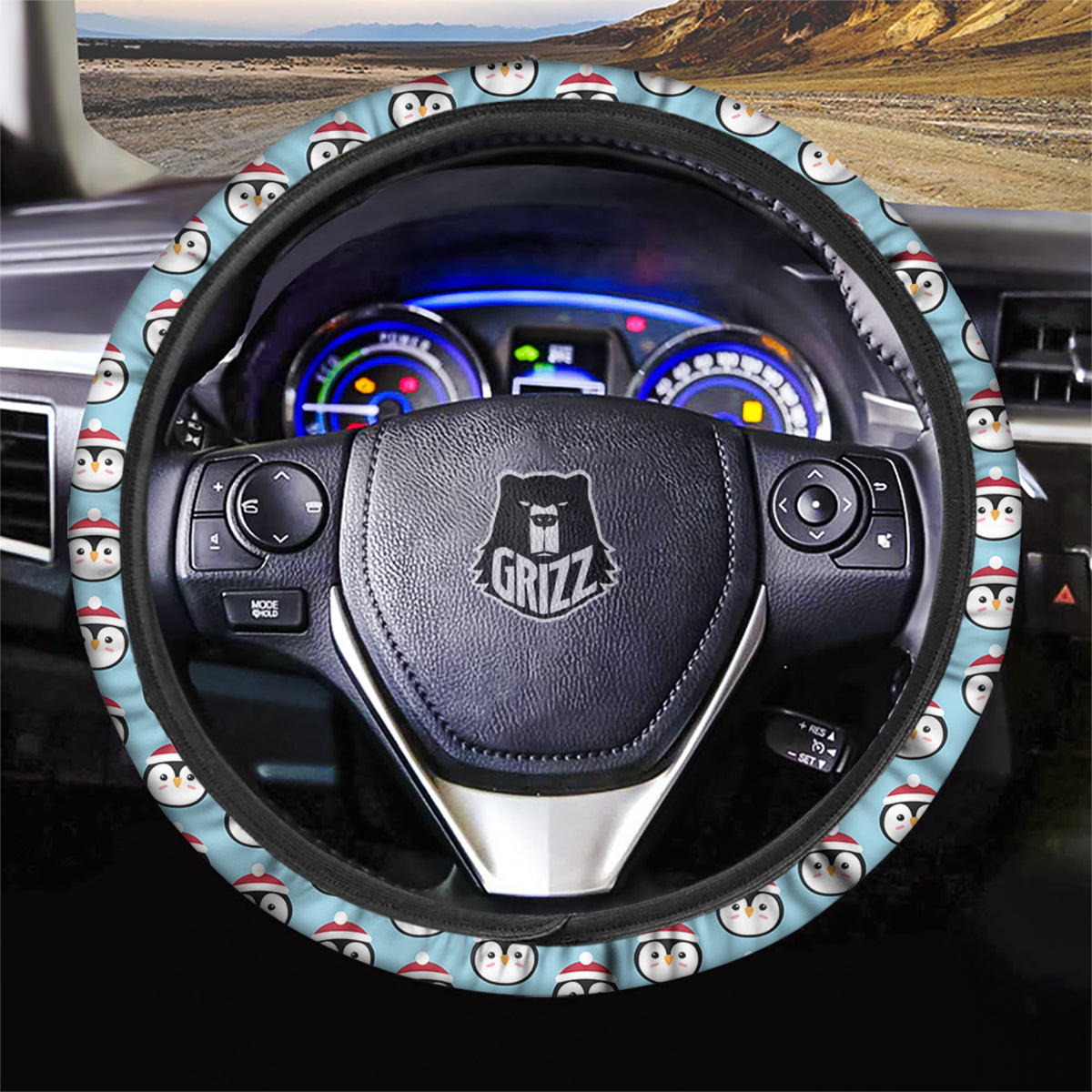 Penguin Face Cute Print Pattern Car Steering Wheel Cover-grizzshop