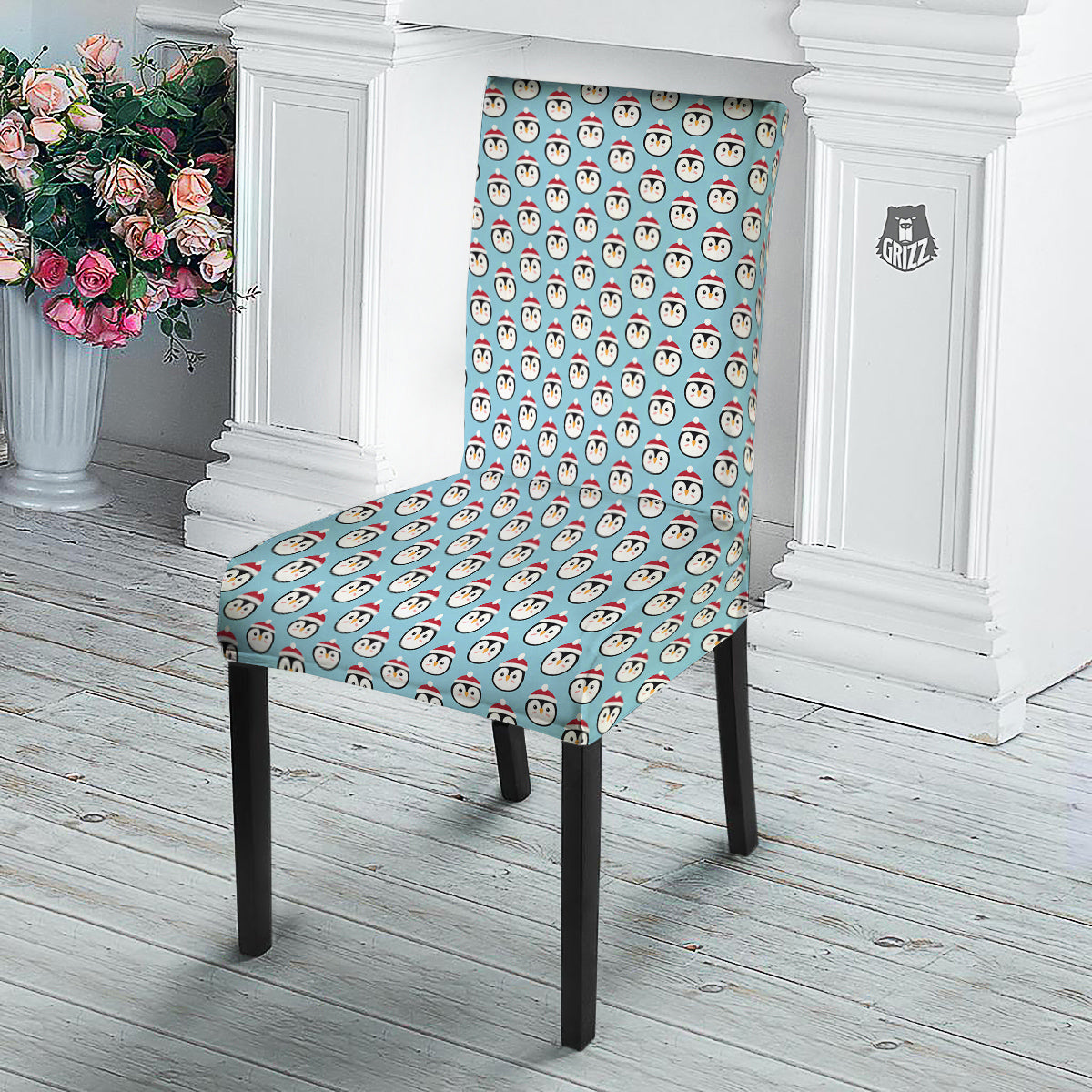 Penguin Face Cute Print Pattern Dining Chair Slipcover-grizzshop