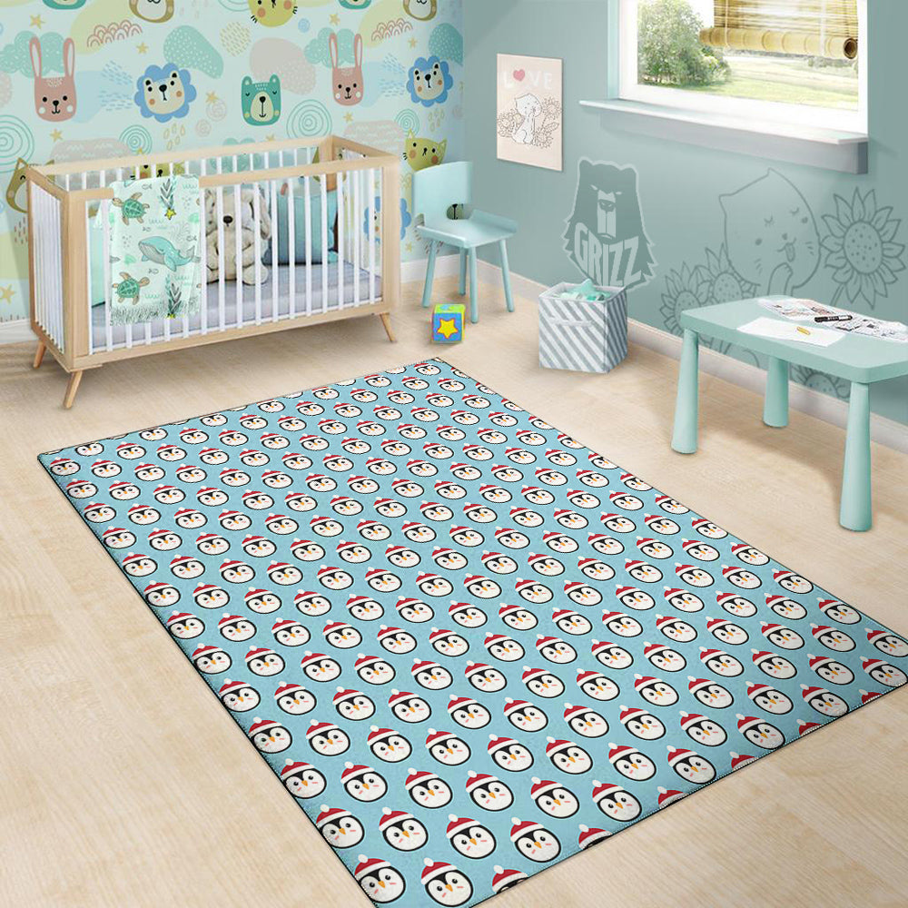 Penguin Face Cute Print Pattern Floor Mat-grizzshop