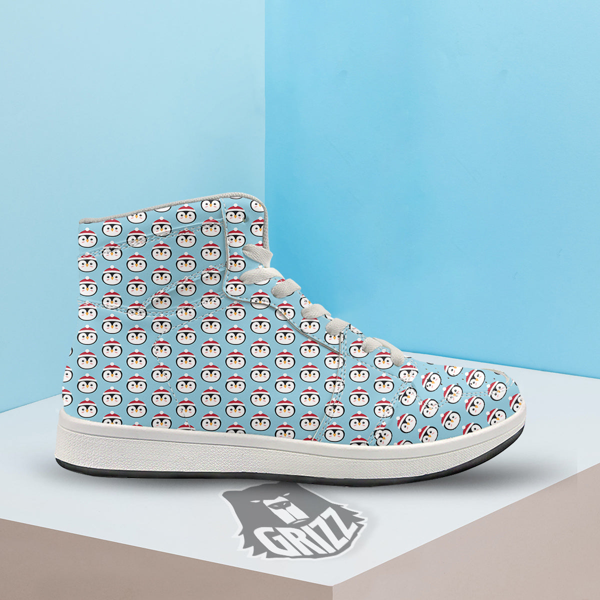 Penguin Face Cute Print Pattern High Top Sneakers-grizzshop