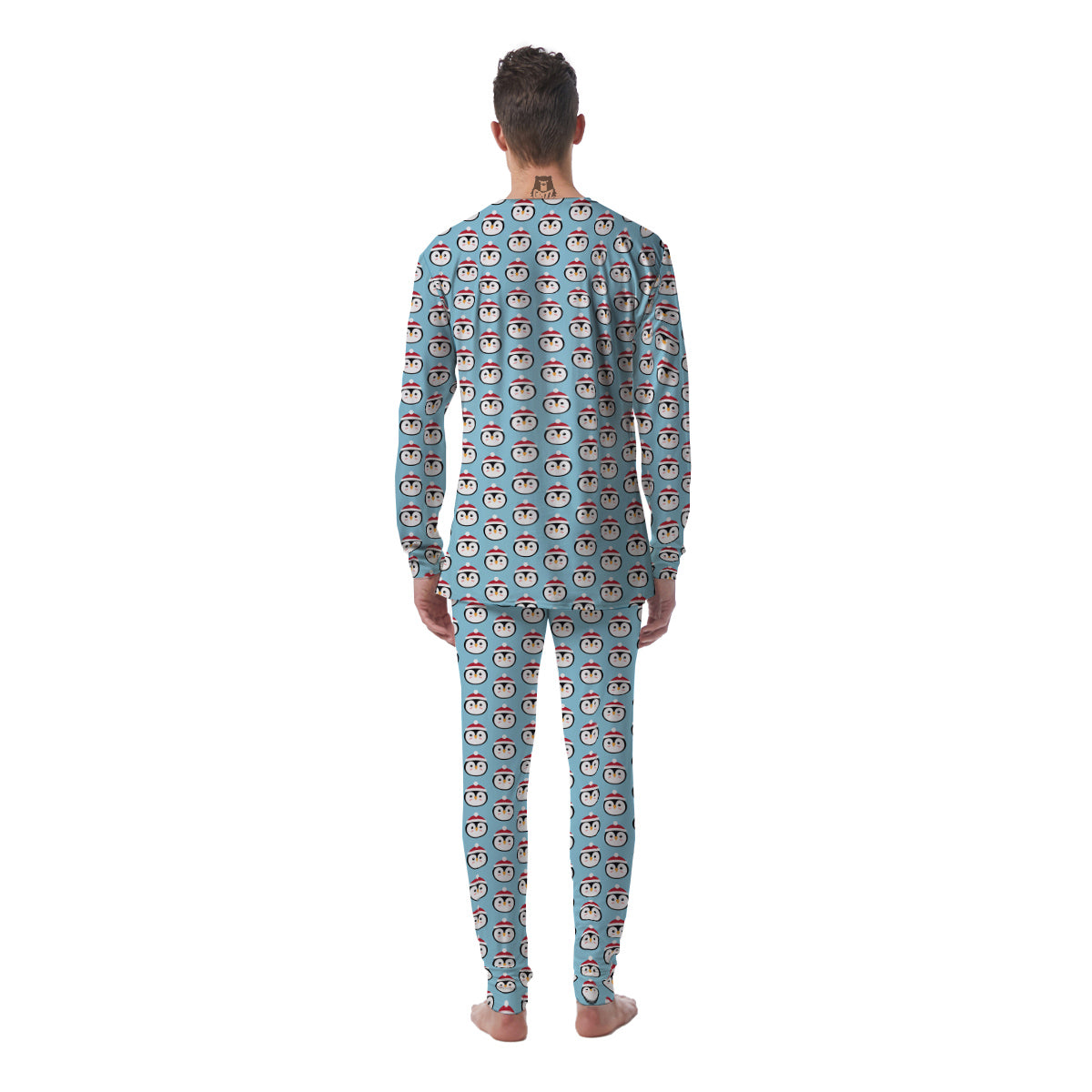 Penguin Face Cute Print Pattern Men's Pajamas-grizzshop